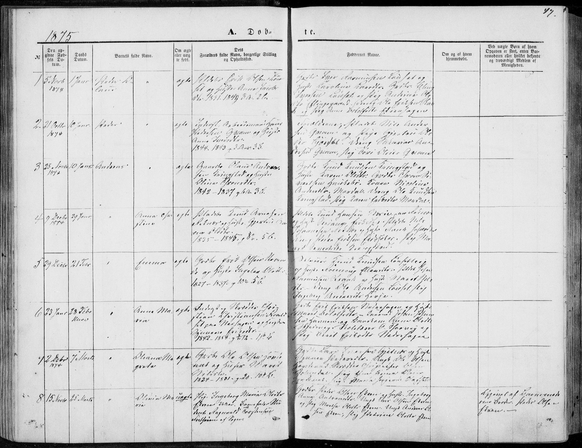 Ministerialprotokoller, klokkerbøker og fødselsregistre - Møre og Romsdal, SAT/A-1454/555/L0655: Parish register (official) no. 555A05, 1869-1886, p. 47