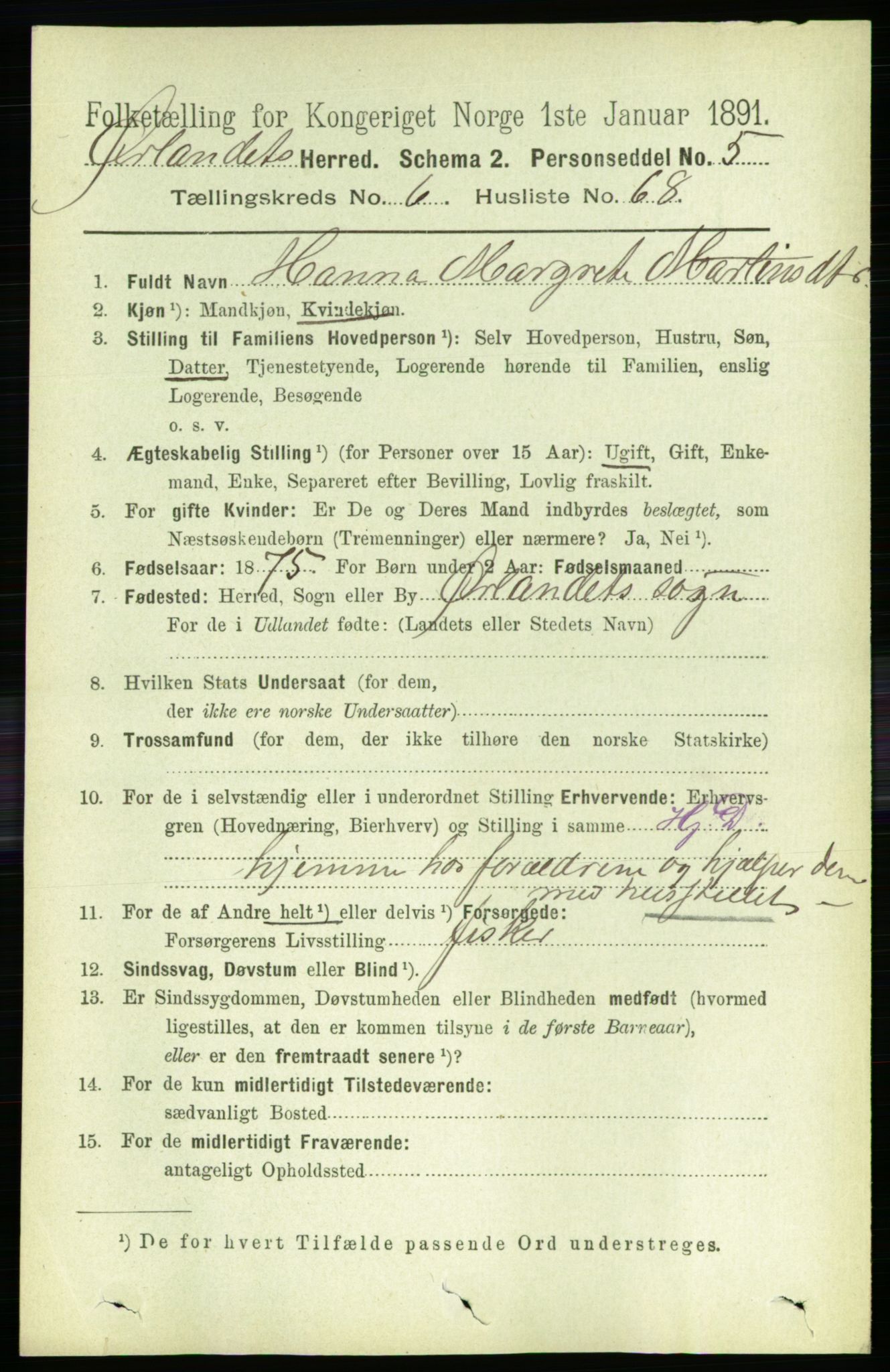 RA, 1891 census for 1621 Ørland, 1891, p. 2258