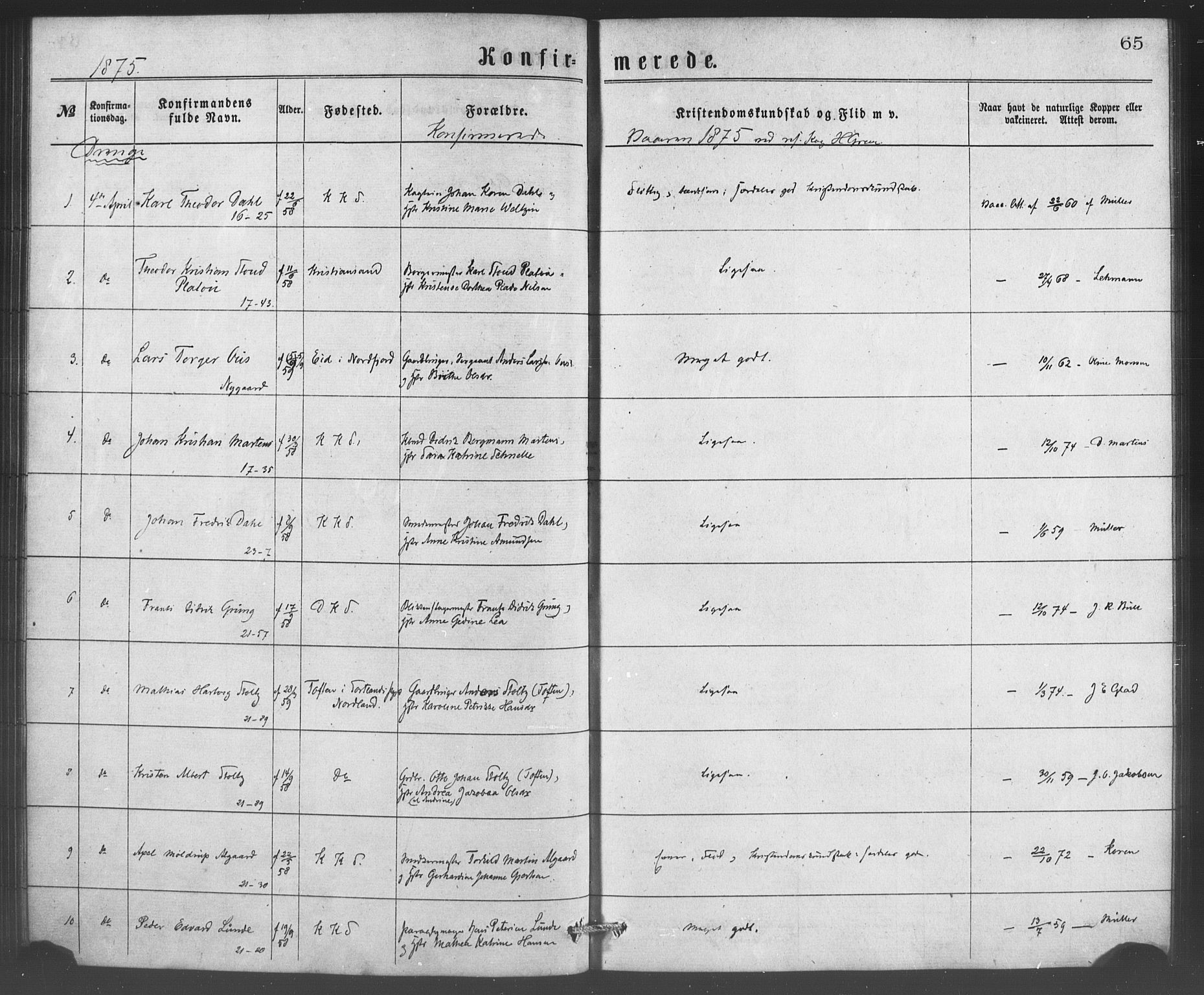 Korskirken sokneprestembete, SAB/A-76101/H/Haa/L0070: Curate's parish register no. A 5, 1869-1885, p. 65