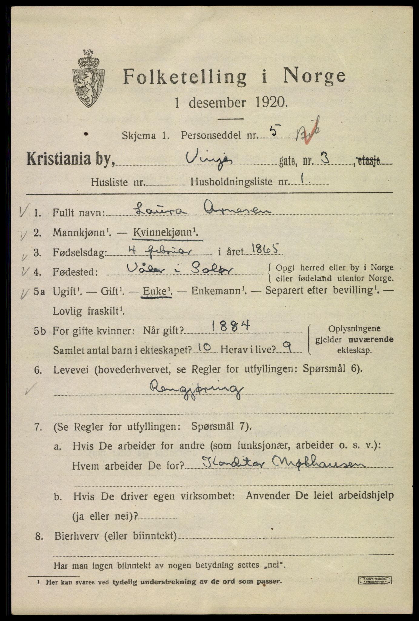 SAO, 1920 census for Kristiania, 1920, p. 636789