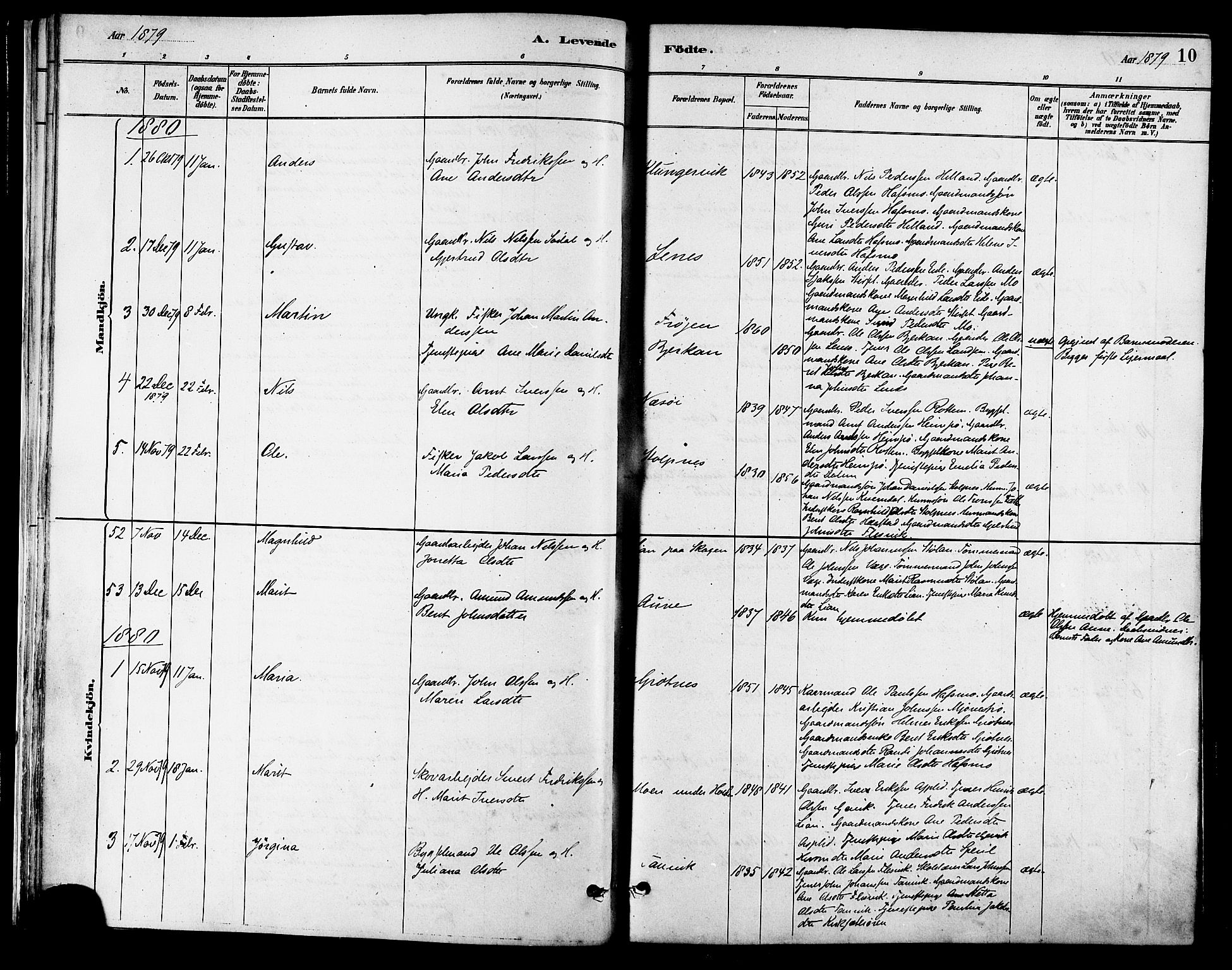 Ministerialprotokoller, klokkerbøker og fødselsregistre - Sør-Trøndelag, SAT/A-1456/630/L0496: Parish register (official) no. 630A09, 1879-1895, p. 10
