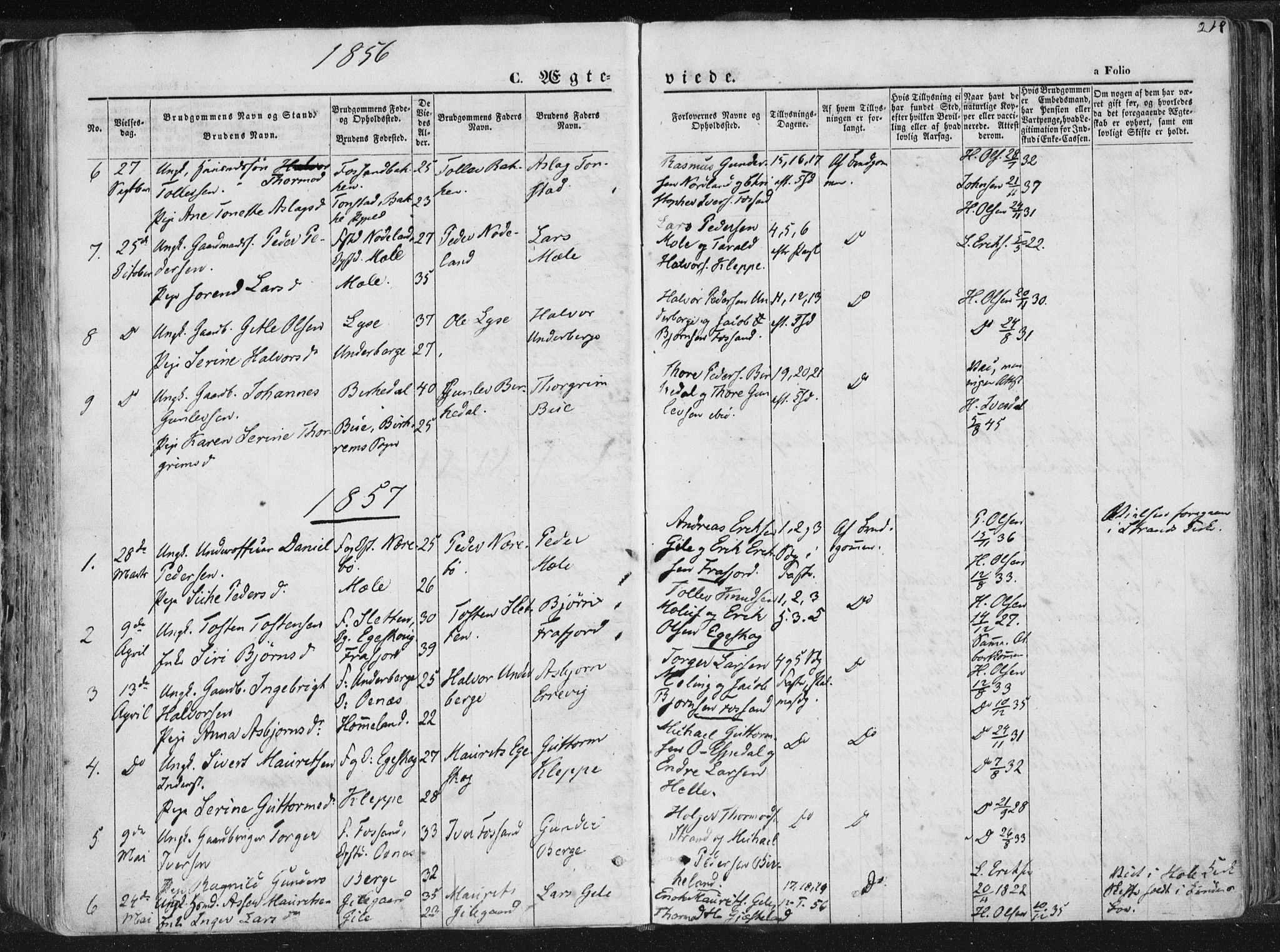 Høgsfjord sokneprestkontor, AV/SAST-A-101624/H/Ha/Haa/L0001: Parish register (official) no. A 1, 1854-1875, p. 218