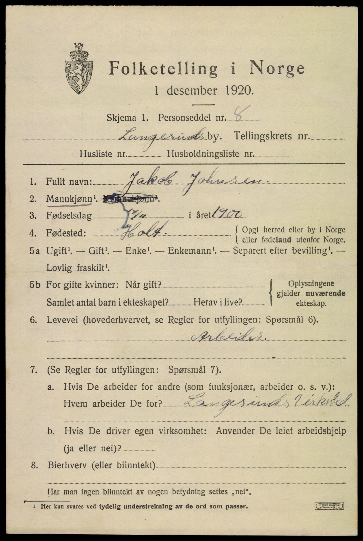 SAKO, 1920 census for Stathelle, 1920, p. 549