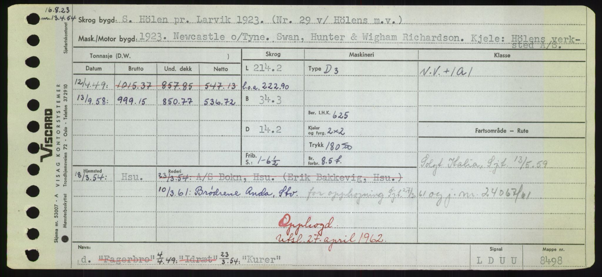 Sjøfartsdirektoratet med forløpere, Skipsmålingen, RA/S-1627/H/Hd/L0021: Fartøy, Kor-Kår, p. 263