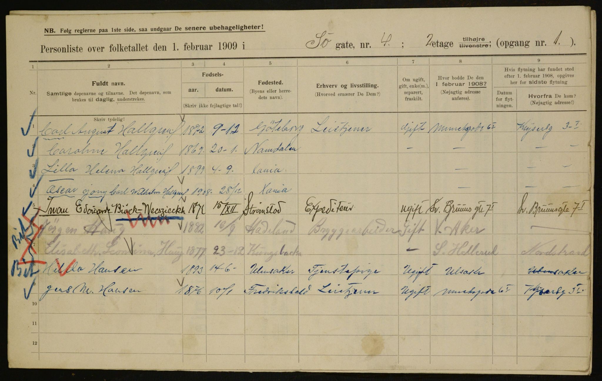OBA, Municipal Census 1909 for Kristiania, 1909, p. 96177