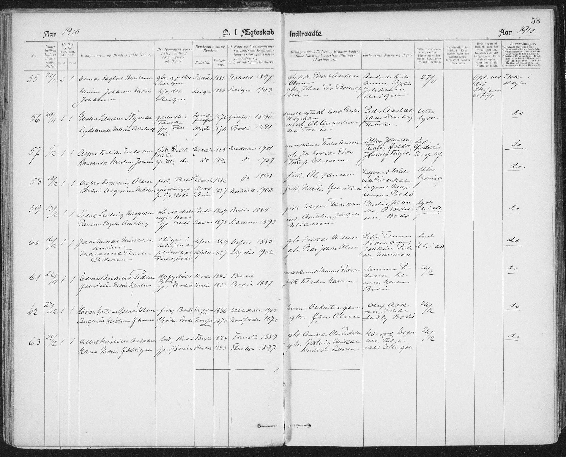 Ministerialprotokoller, klokkerbøker og fødselsregistre - Nordland, SAT/A-1459/801/L0012: Parish register (official) no. 801A12, 1900-1916, p. 58
