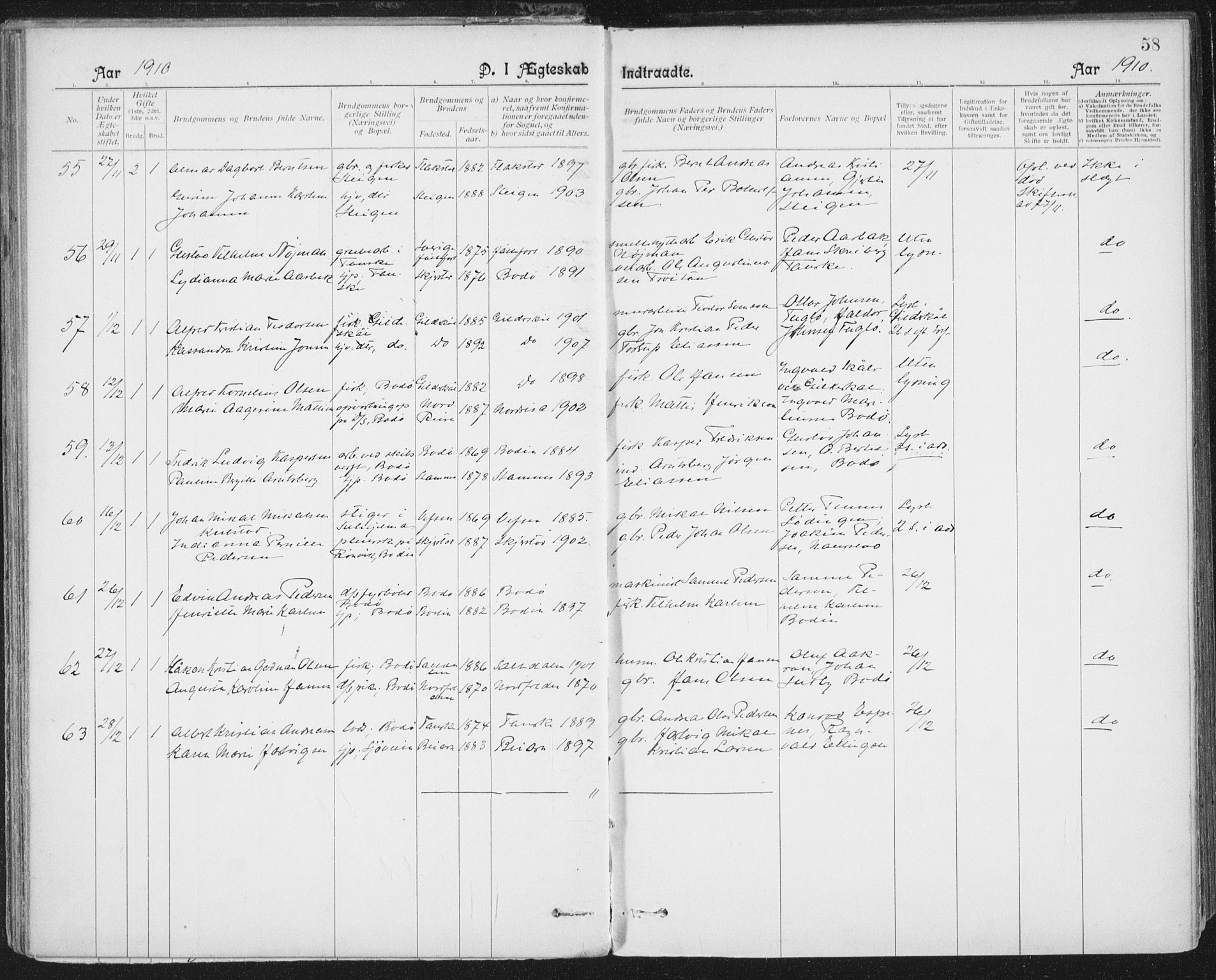 Ministerialprotokoller, klokkerbøker og fødselsregistre - Nordland, AV/SAT-A-1459/801/L0012: Parish register (official) no. 801A12, 1900-1916, p. 58