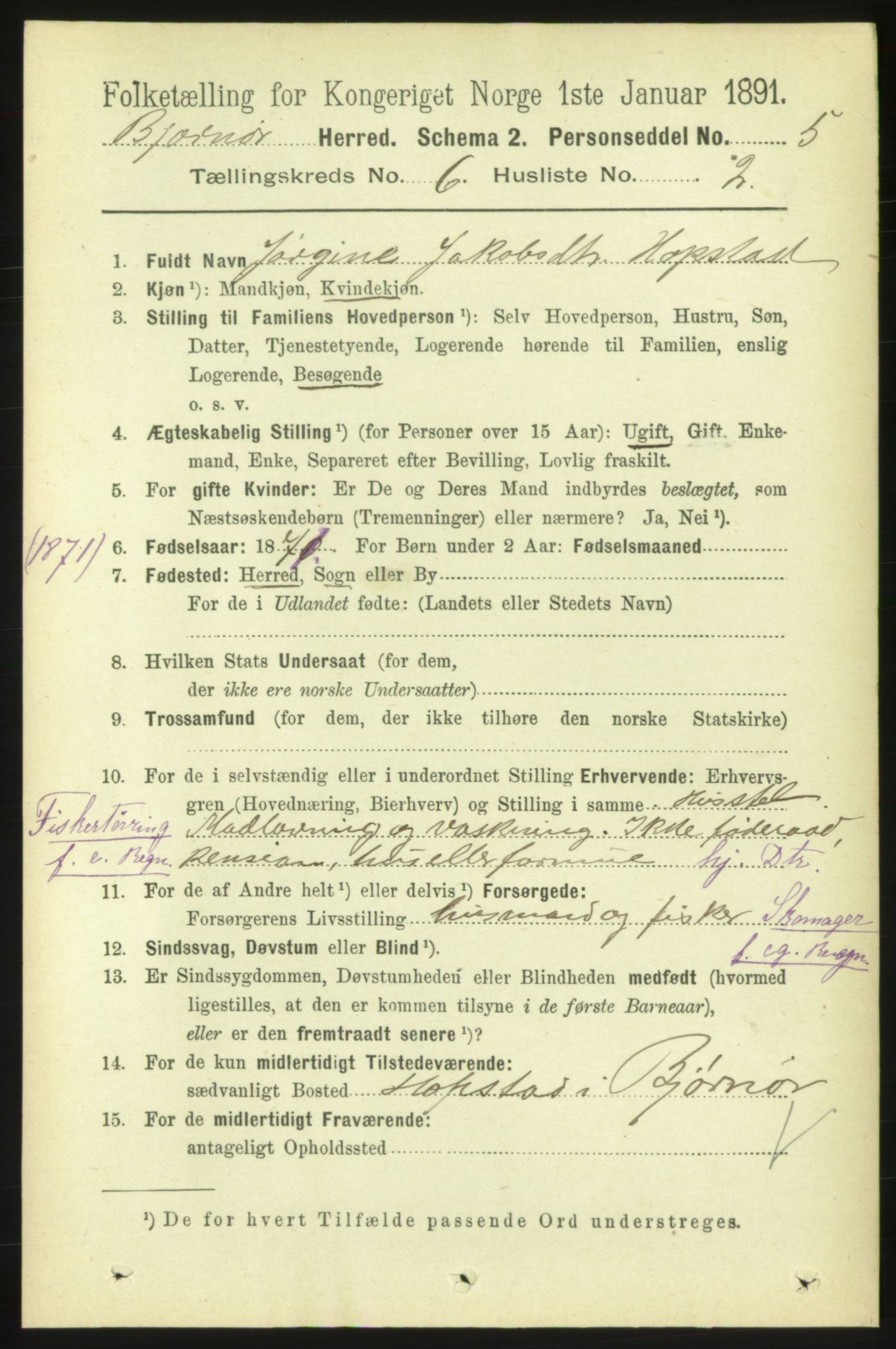 RA, 1891 census for 1632 Bjørnør, 1891, p. 2593