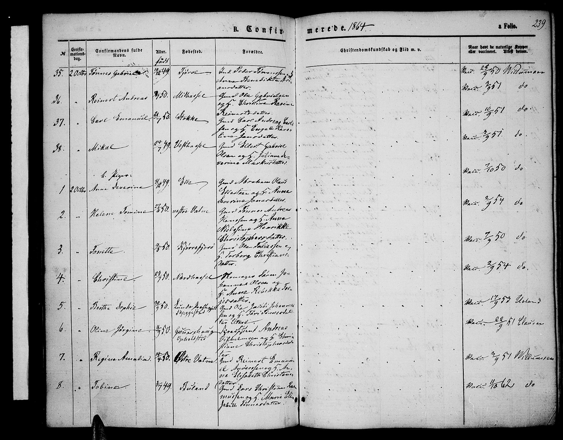 Lista sokneprestkontor, AV/SAK-1111-0027/F/Fb/L0003: Parish register (copy) no. B 3, 1862-1877, p. 239