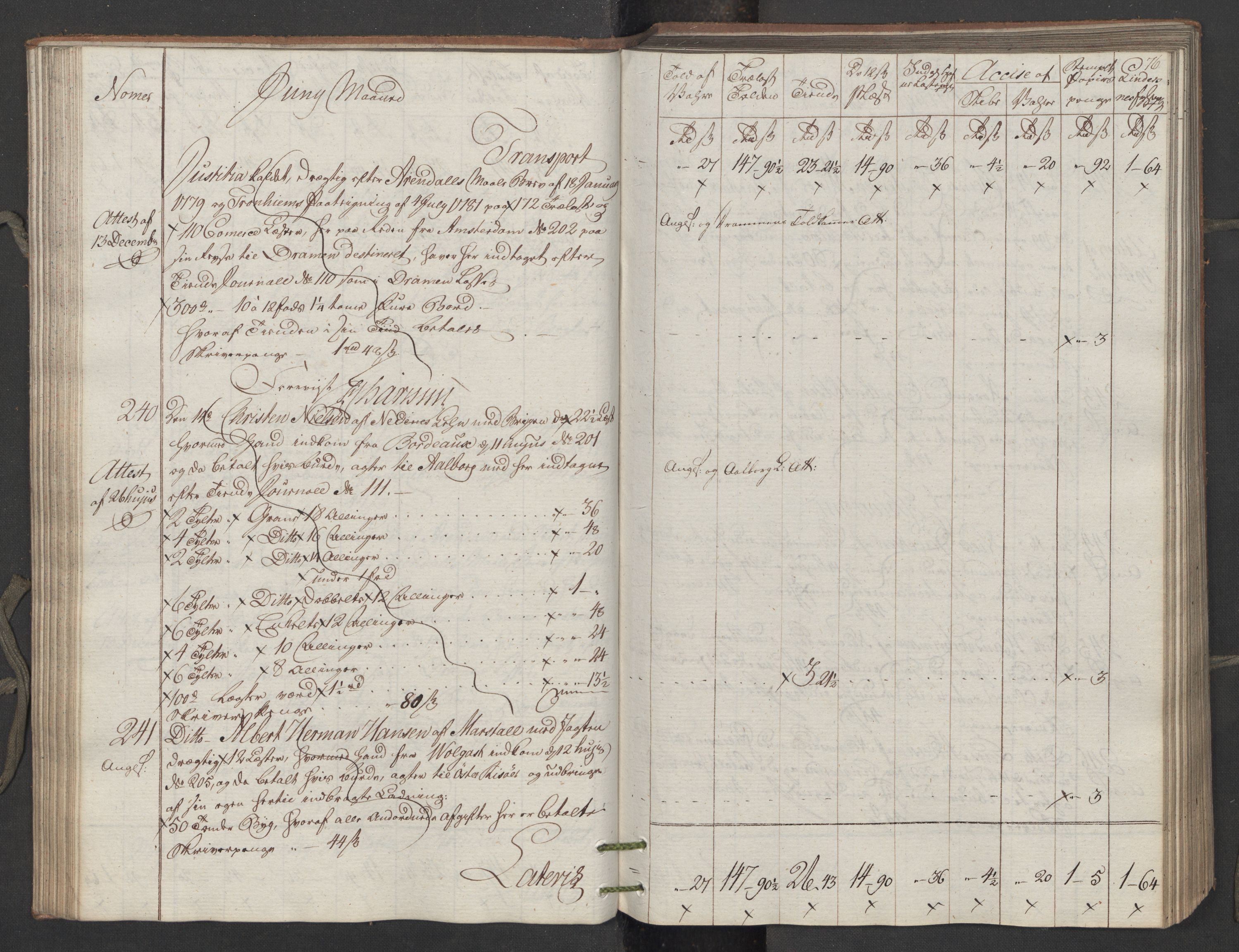 Generaltollkammeret, tollregnskaper, AV/RA-EA-5490/R15/L0122/0001: Tollregnskaper Arendal / Utgående tollbok, 1794, p. 75b-76a