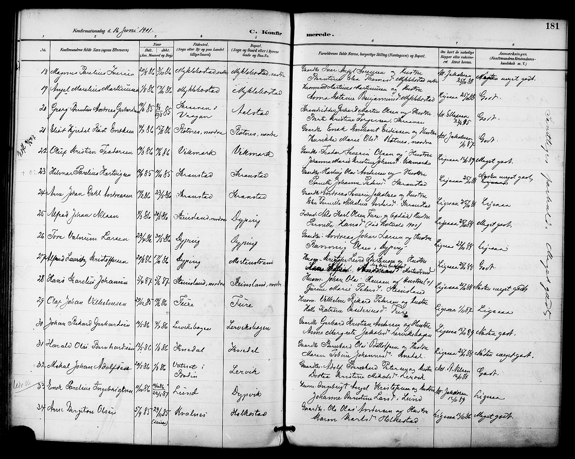 Ministerialprotokoller, klokkerbøker og fødselsregistre - Nordland, AV/SAT-A-1459/855/L0803: Parish register (official) no. 855A11, 1887-1905, p. 181