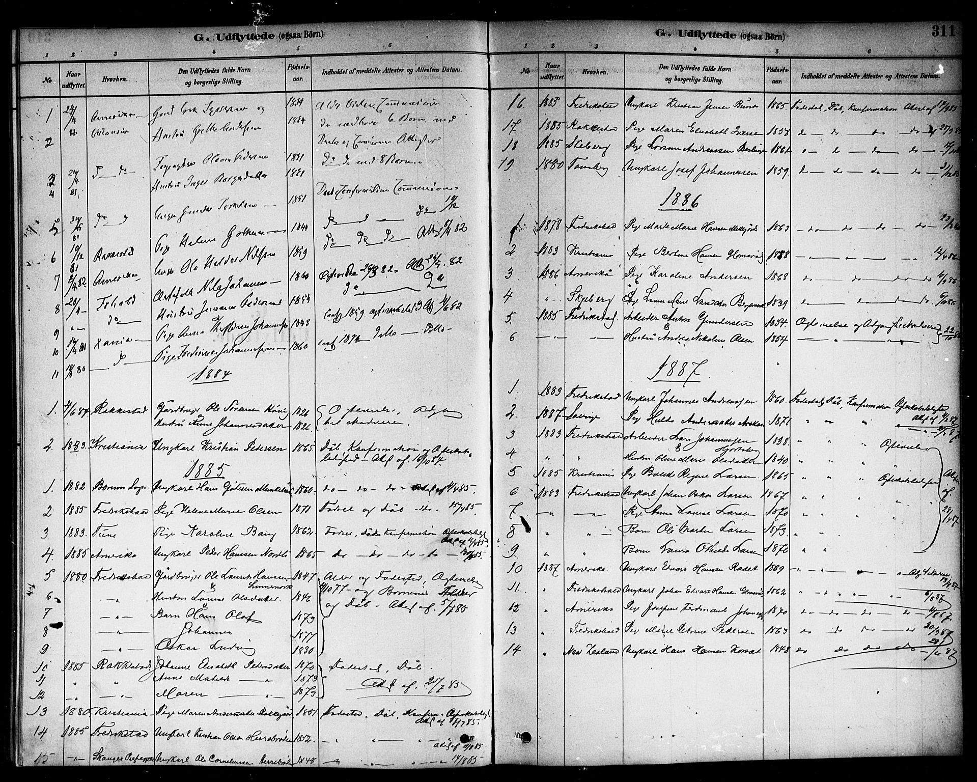 Berg prestekontor Kirkebøker, AV/SAO-A-10902/F/Fc/L0001: Parish register (official) no. III 1, 1878-1887, p. 311