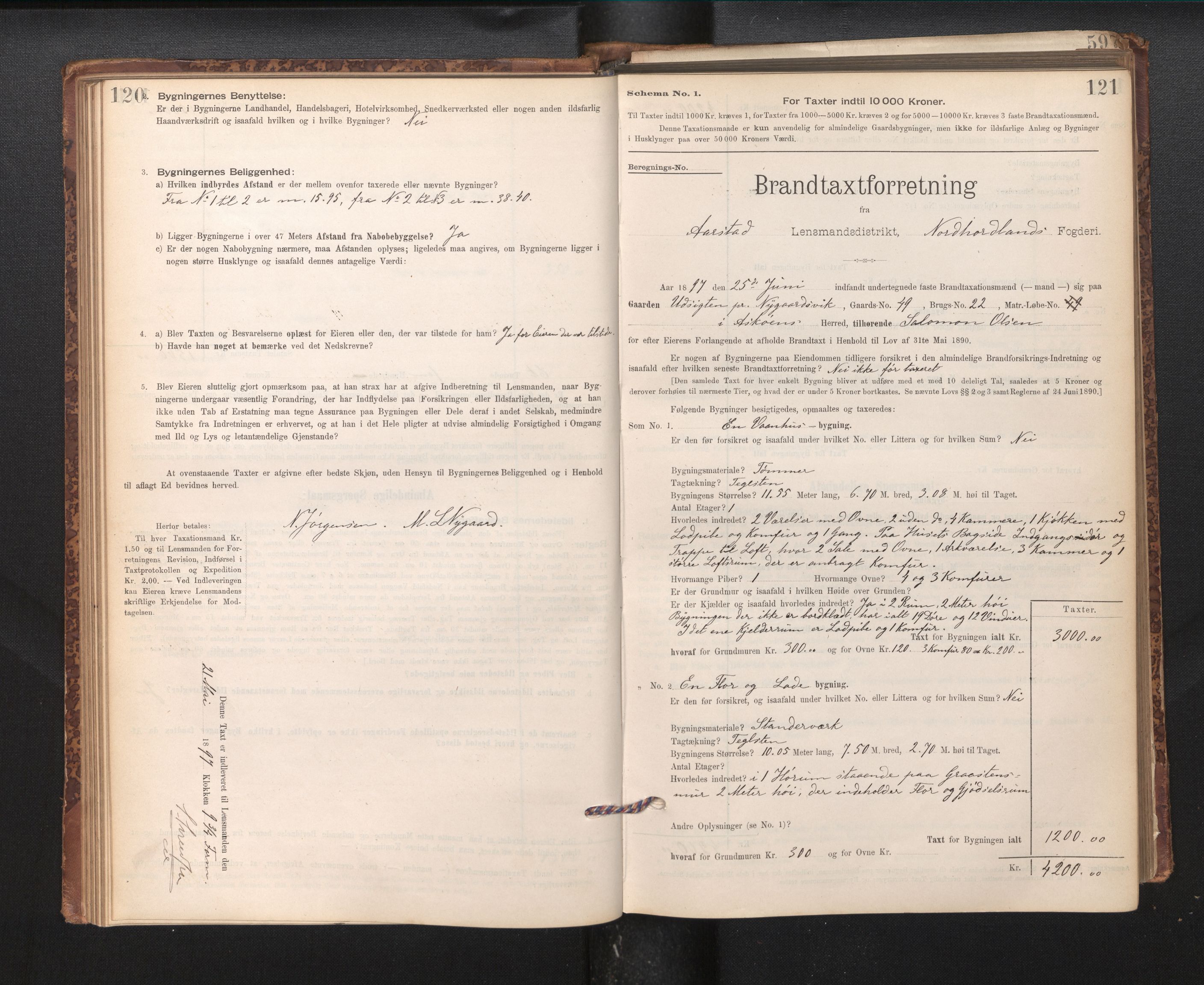 Lensmannen i Årstad, AV/SAB-A-36201/0012/L0011: Branntakstprotokoll,skjematakst, 1895-1901, p. 120-121
