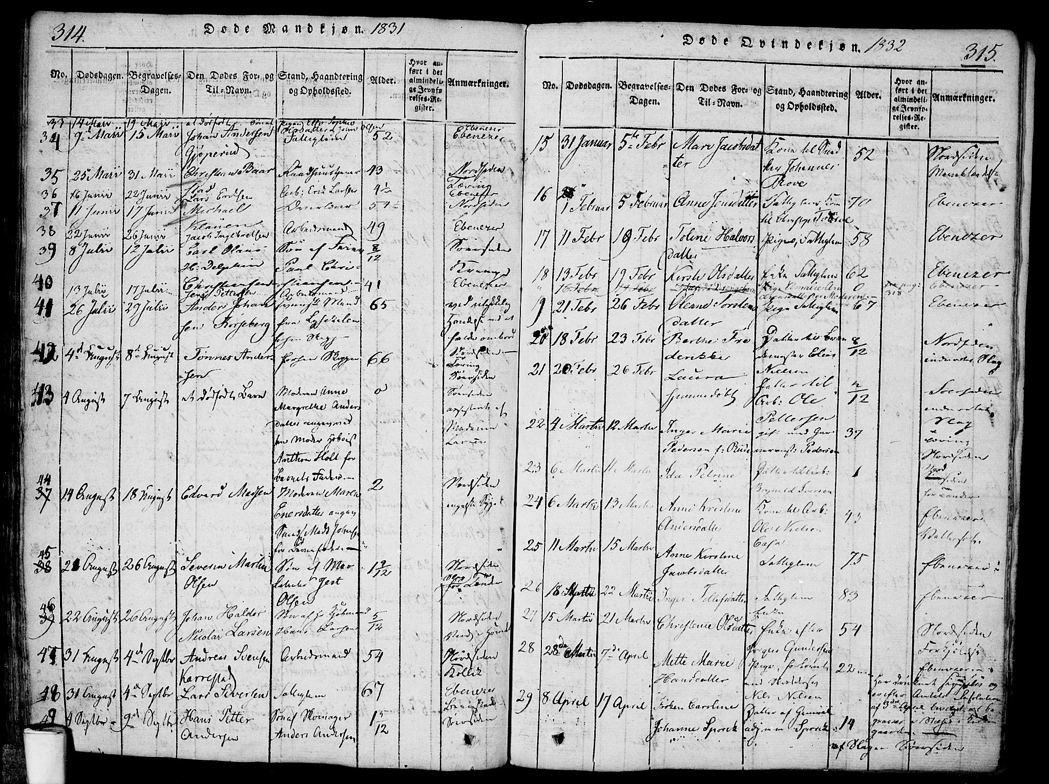 Halden prestekontor Kirkebøker, AV/SAO-A-10909/F/Fa/L0003: Parish register (official) no. I 3, 1815-1834, p. 314-315