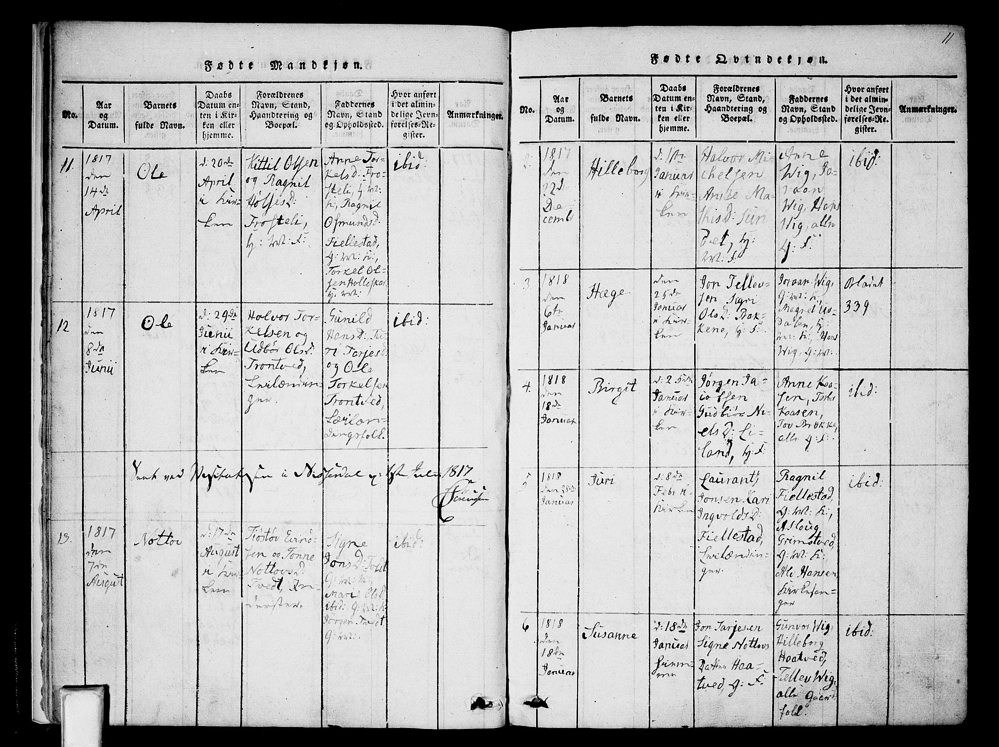 Nissedal kirkebøker, AV/SAKO-A-288/F/Fa/L0002: Parish register (official) no. I 2, 1814-1845, p. 11