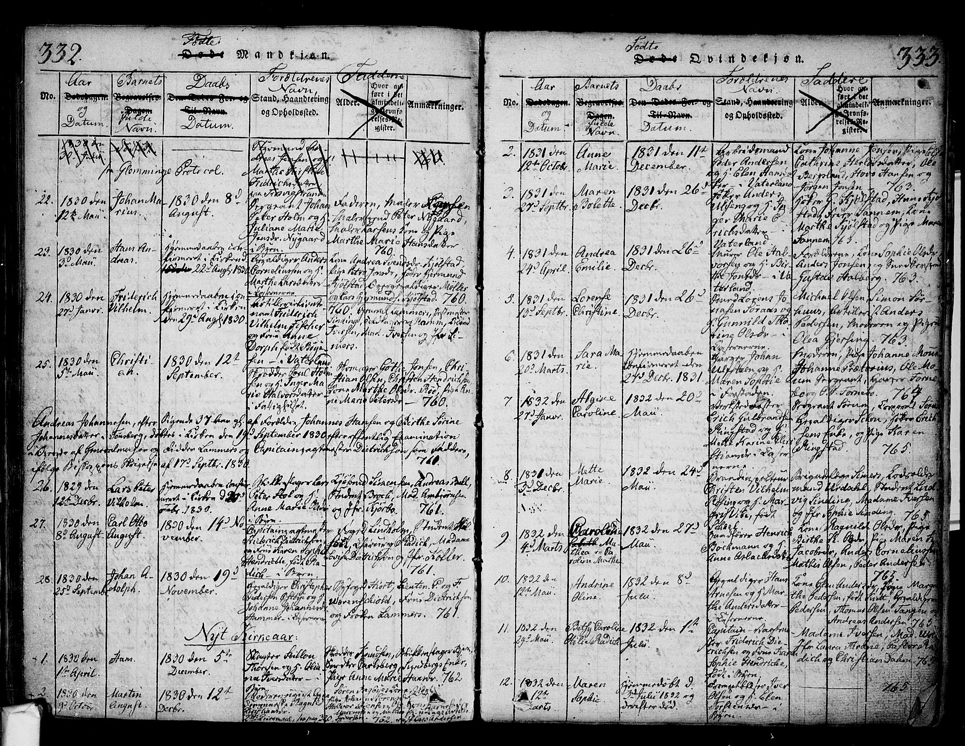 Fredrikstad prestekontor Kirkebøker, SAO/A-11082/F/Fa/L0004: Parish register (official) no. 4, 1816-1834, p. 332-333