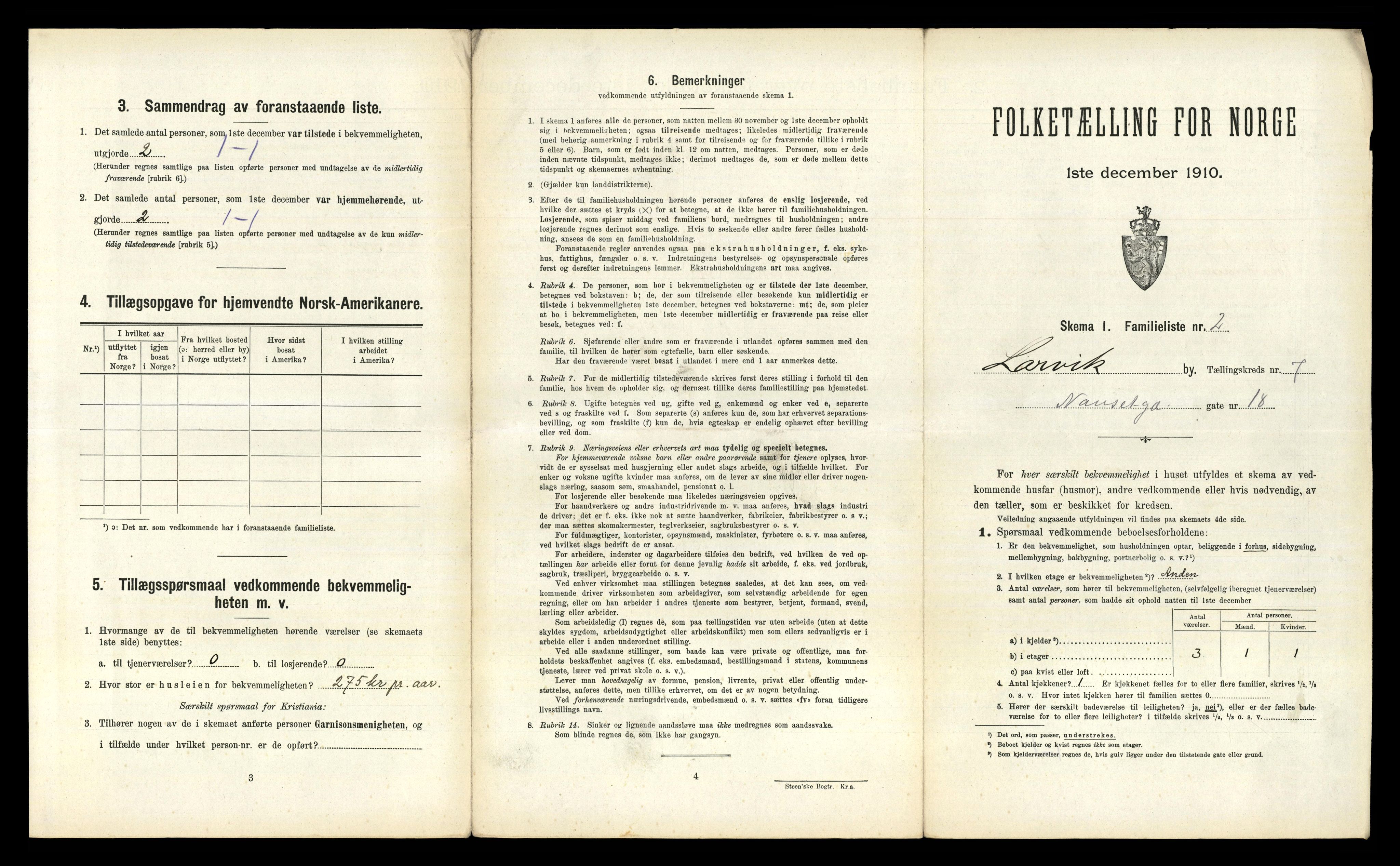 RA, 1910 census for Larvik, 1910, p. 2053