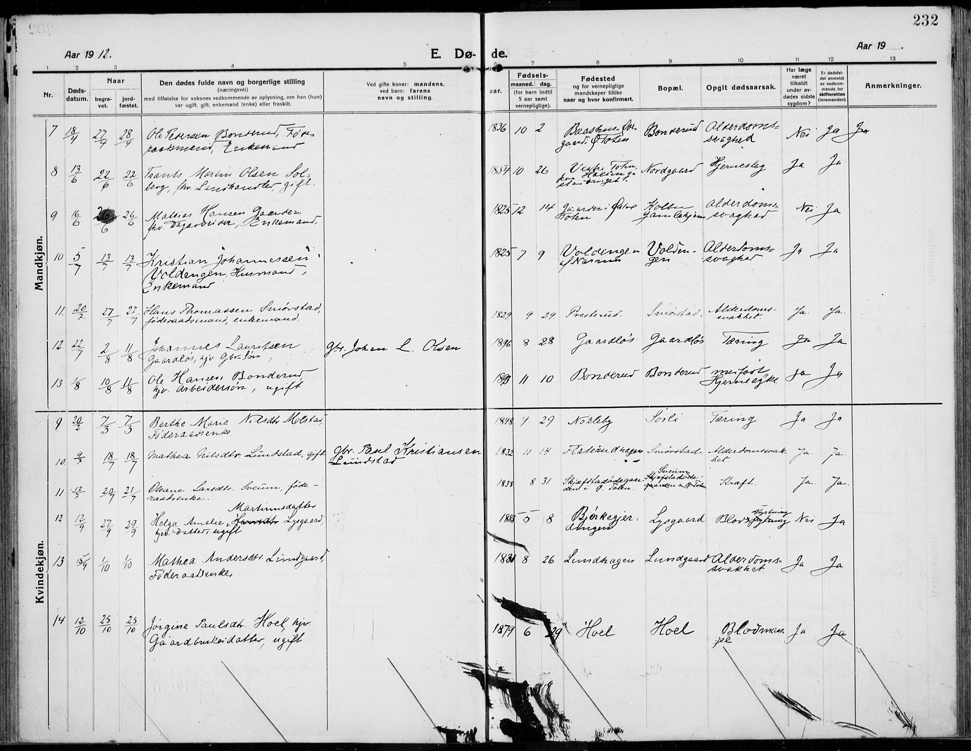 Kolbu prestekontor, AV/SAH-PREST-110/H/Ha/Haa/L0002: Parish register (official) no. 2, 1912-1926, p. 232