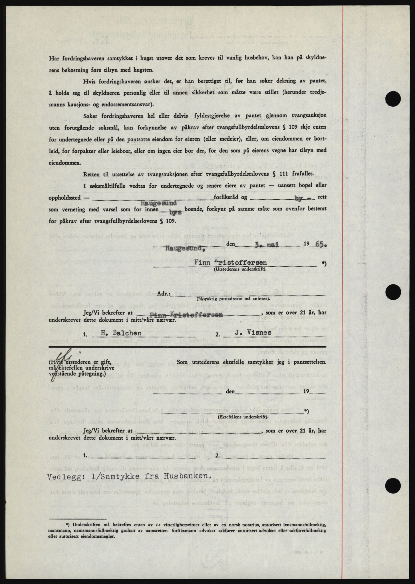 Haugesund tingrett, SAST/A-101415/01/II/IIC/L0053: Mortgage book no. B 53, 1965-1965, Diary no: : 1116/1965