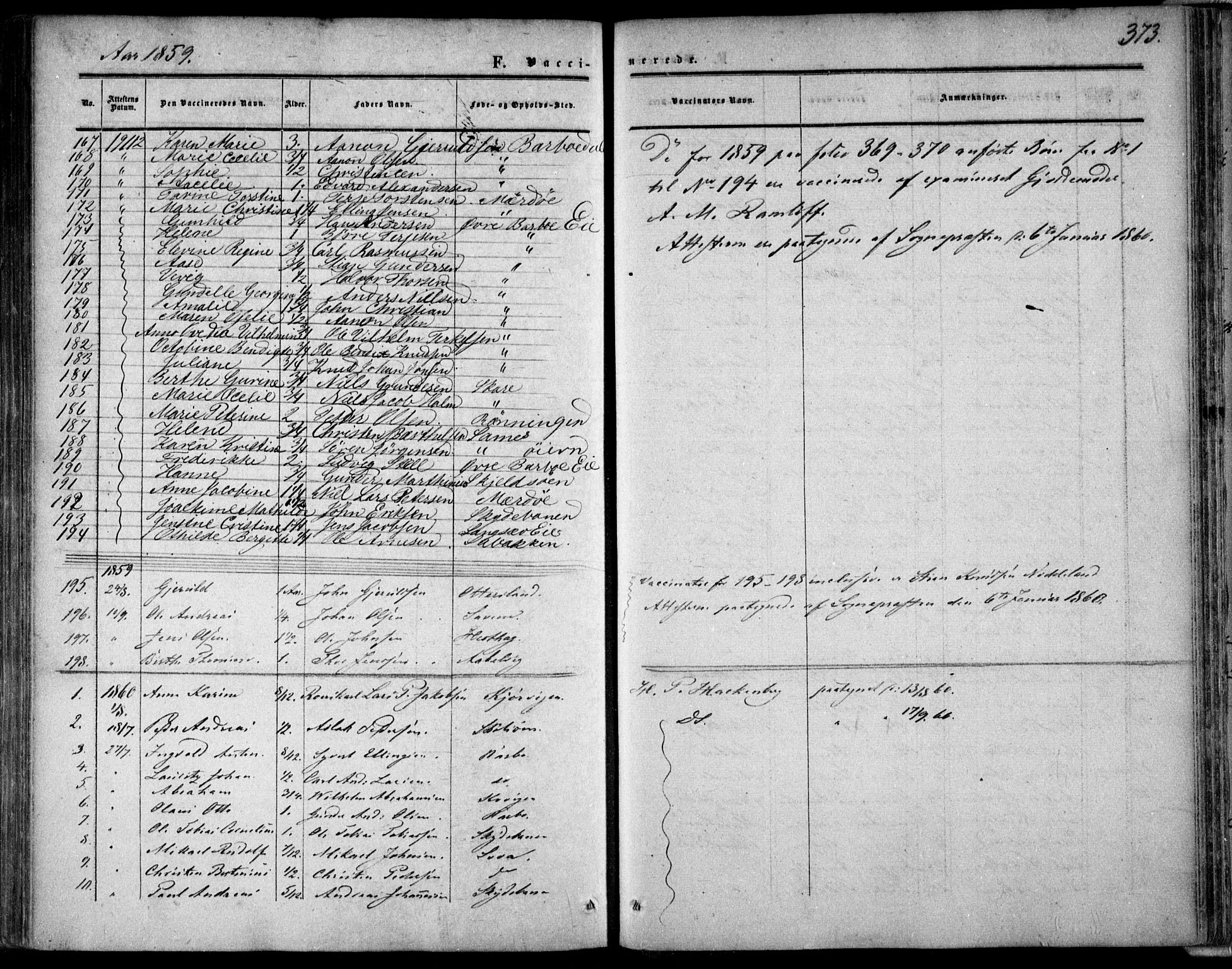 Tromøy sokneprestkontor, SAK/1111-0041/F/Fa/L0006: Parish register (official) no. A 6, 1855-1863, p. 373