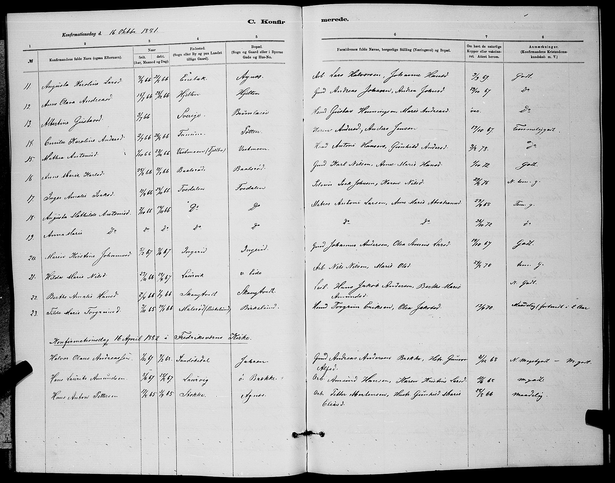 Brunlanes kirkebøker, SAKO/A-342/G/Ga/L0003: Parish register (copy) no. I 3, 1877-1898