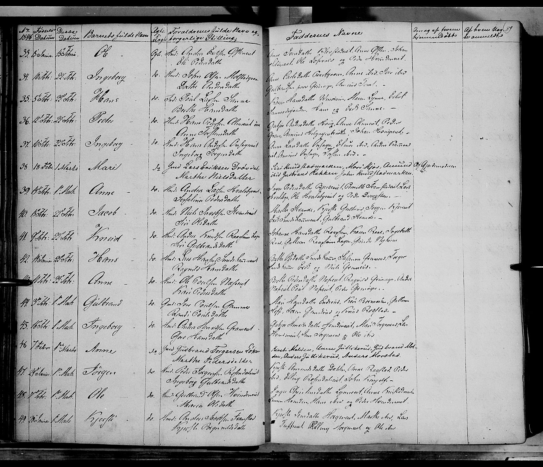 Gran prestekontor, AV/SAH-PREST-112/H/Ha/Haa/L0011: Parish register (official) no. 11, 1842-1856, p. 88-89