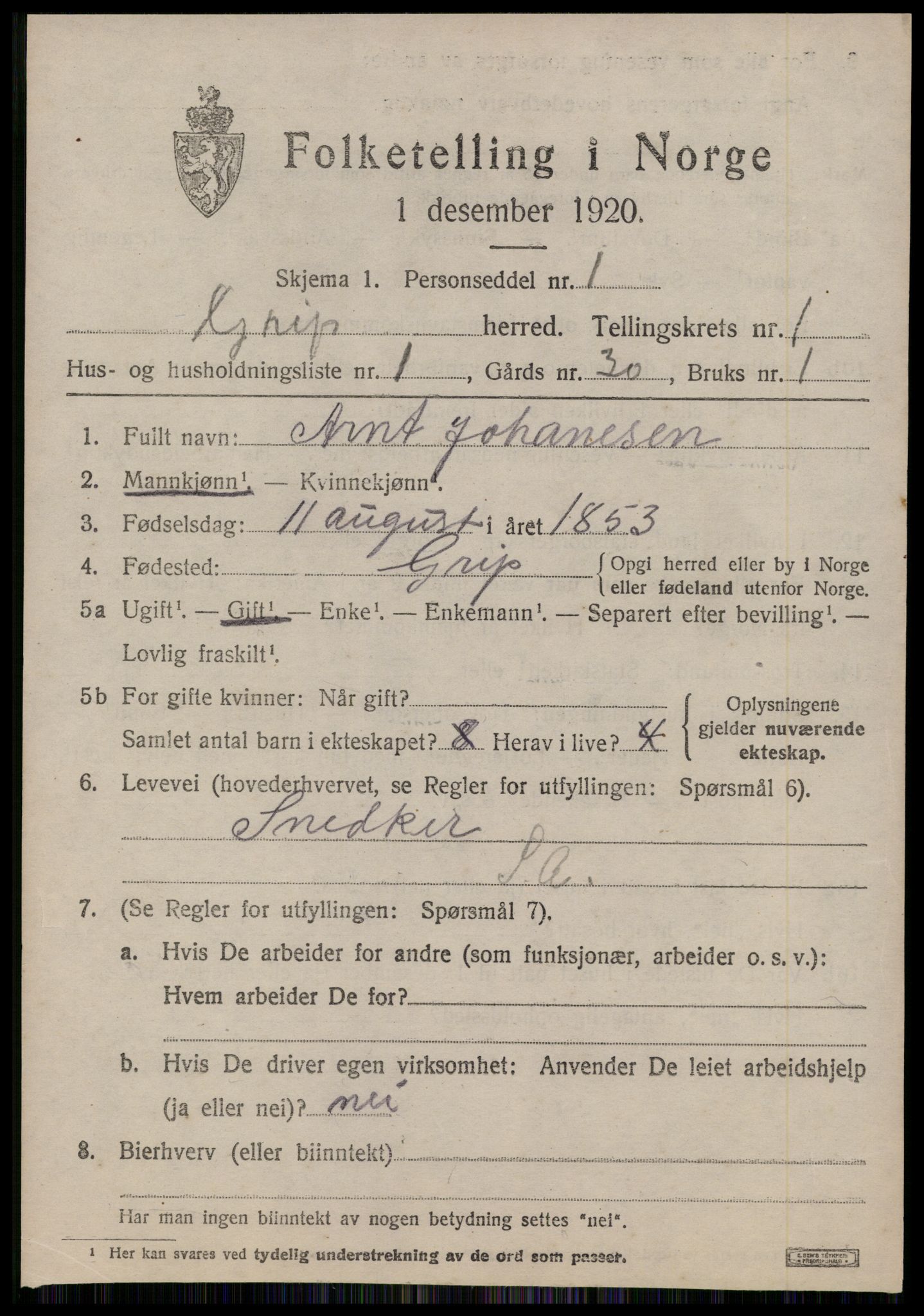 SAT, 1920 census for Grip, 1920, p. 108