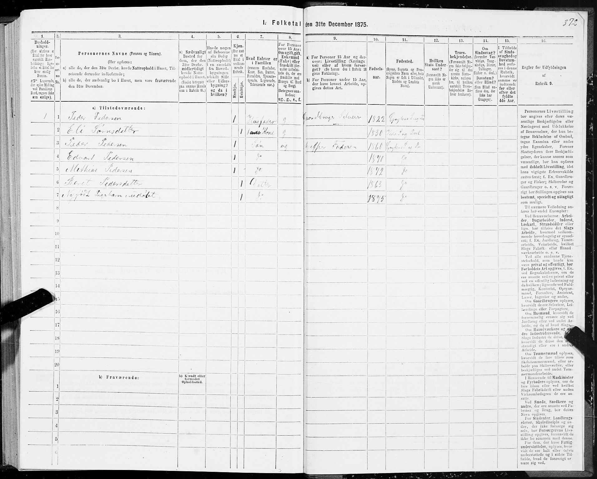 SAT, 1875 census for 1539P Grytten, 1875, p. 1372