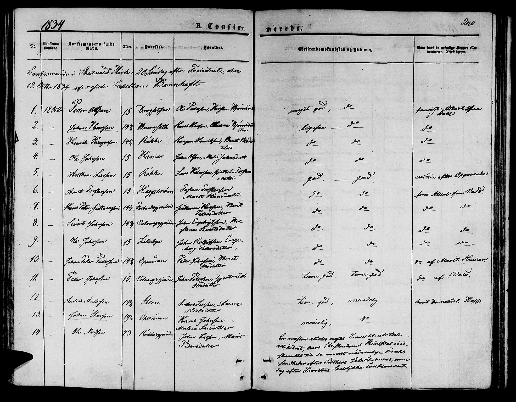 Ministerialprotokoller, klokkerbøker og fødselsregistre - Nord-Trøndelag, AV/SAT-A-1458/709/L0071: Parish register (official) no. 709A11, 1833-1844, p. 240