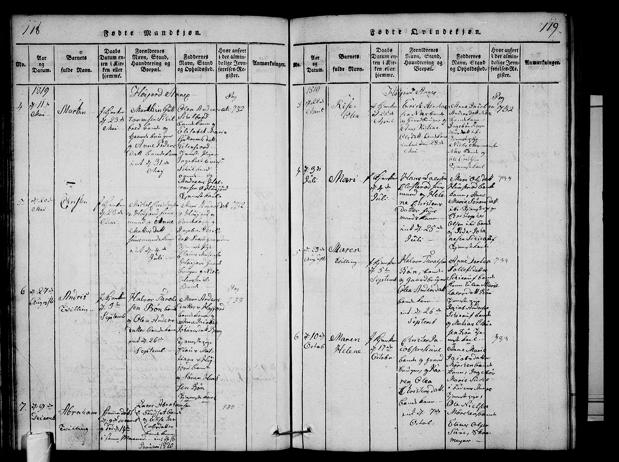 Andebu kirkebøker, AV/SAKO-A-336/G/Ga/L0001: Parish register (copy) no. I 1 /2, 1815-1823, p. 118-119