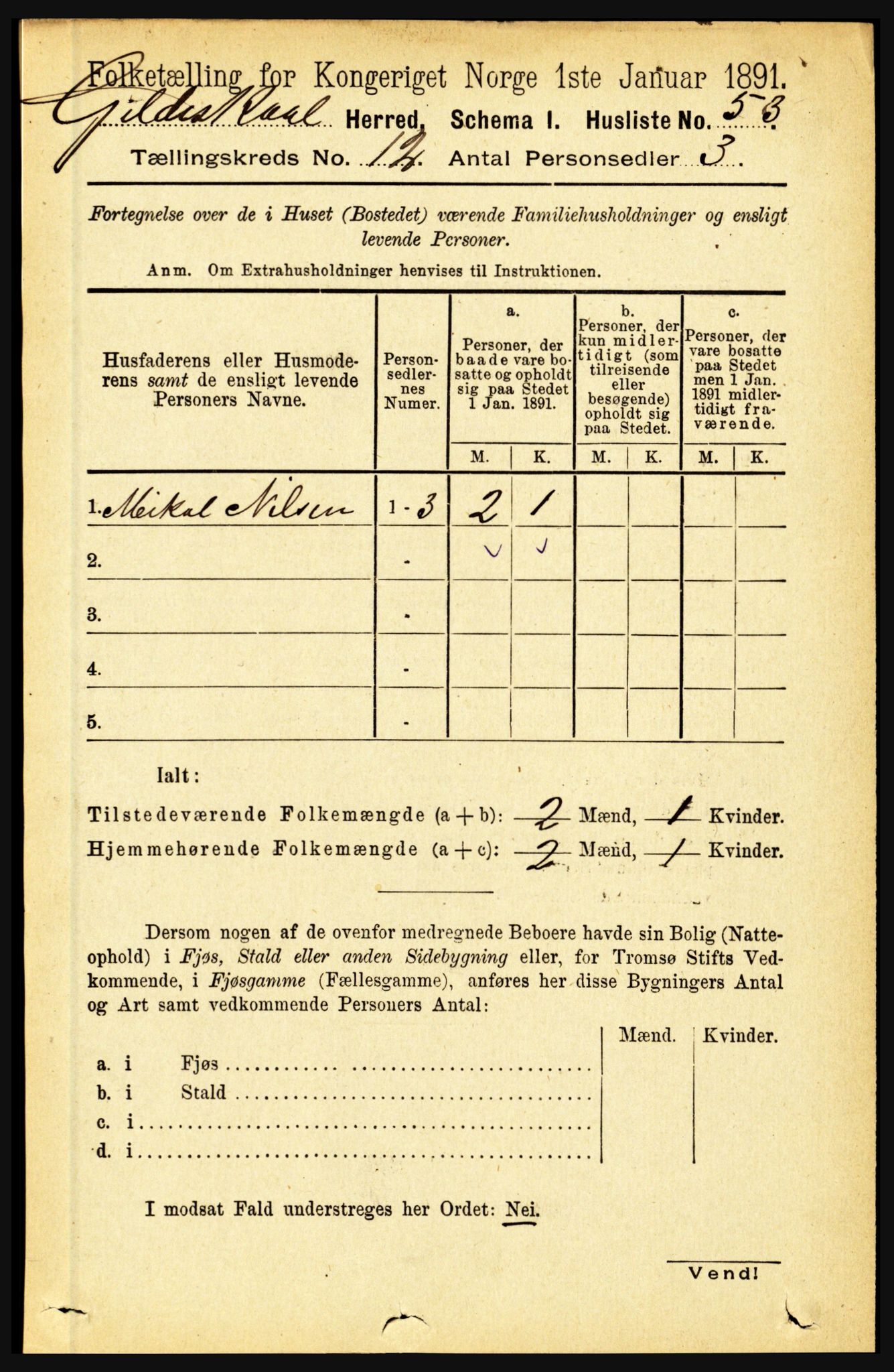 RA, 1891 census for 1838 Gildeskål, 1891, p. 3695