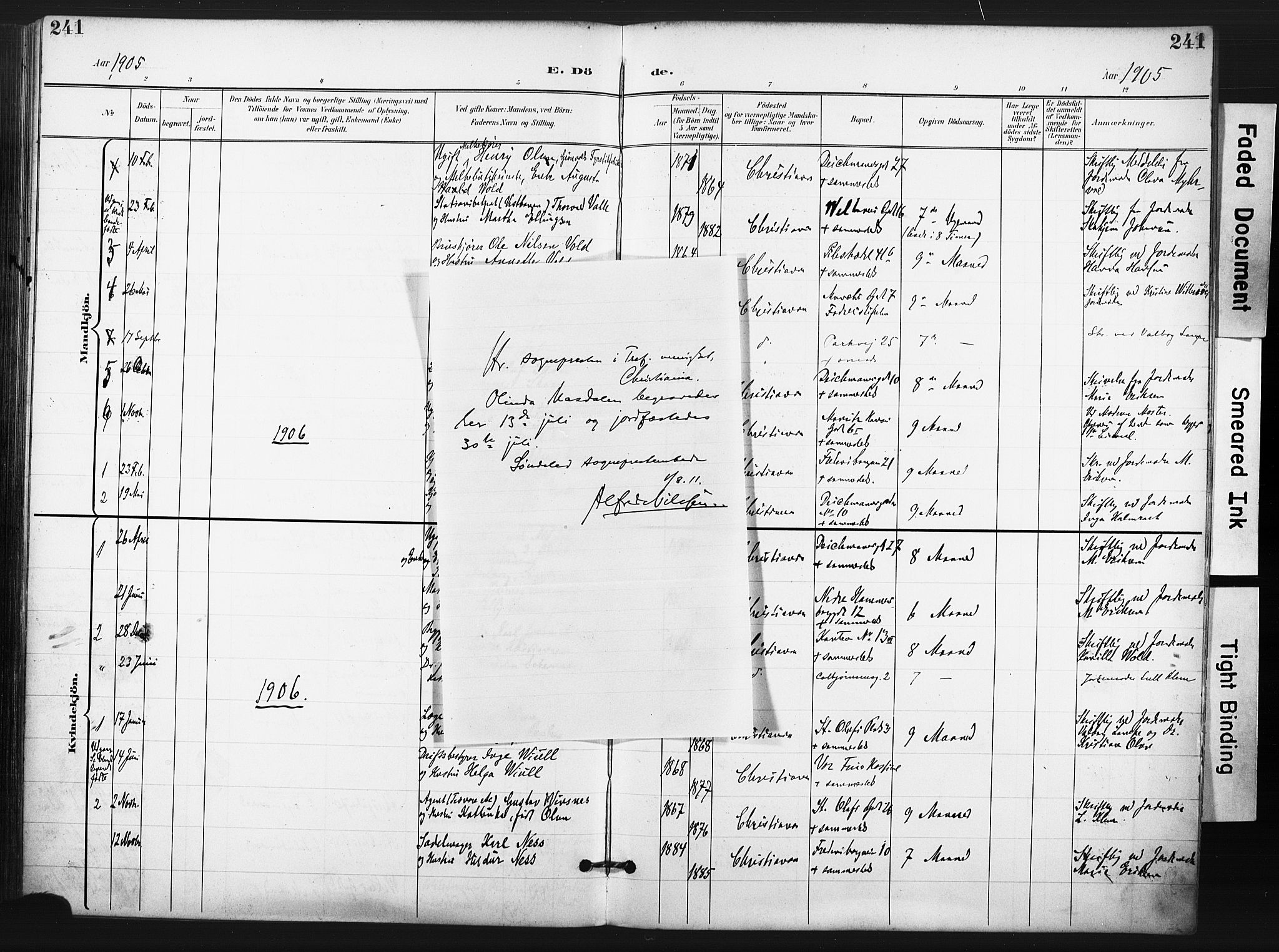 Trefoldighet prestekontor Kirkebøker, AV/SAO-A-10882/F/Fd/L0004: Parish register (official) no. IV 4, 1897-1912, p. 241