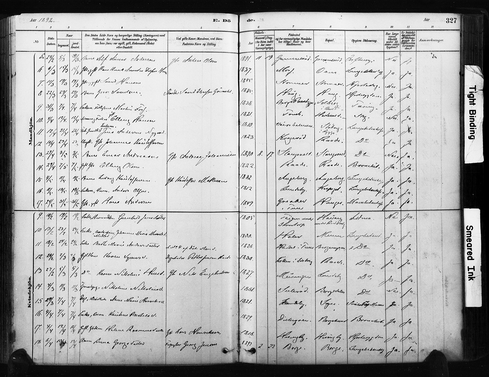 Råde prestekontor kirkebøker, AV/SAO-A-2009/F/Fa/L0007: Parish register (official) no. 7, 1878-1902, p. 327