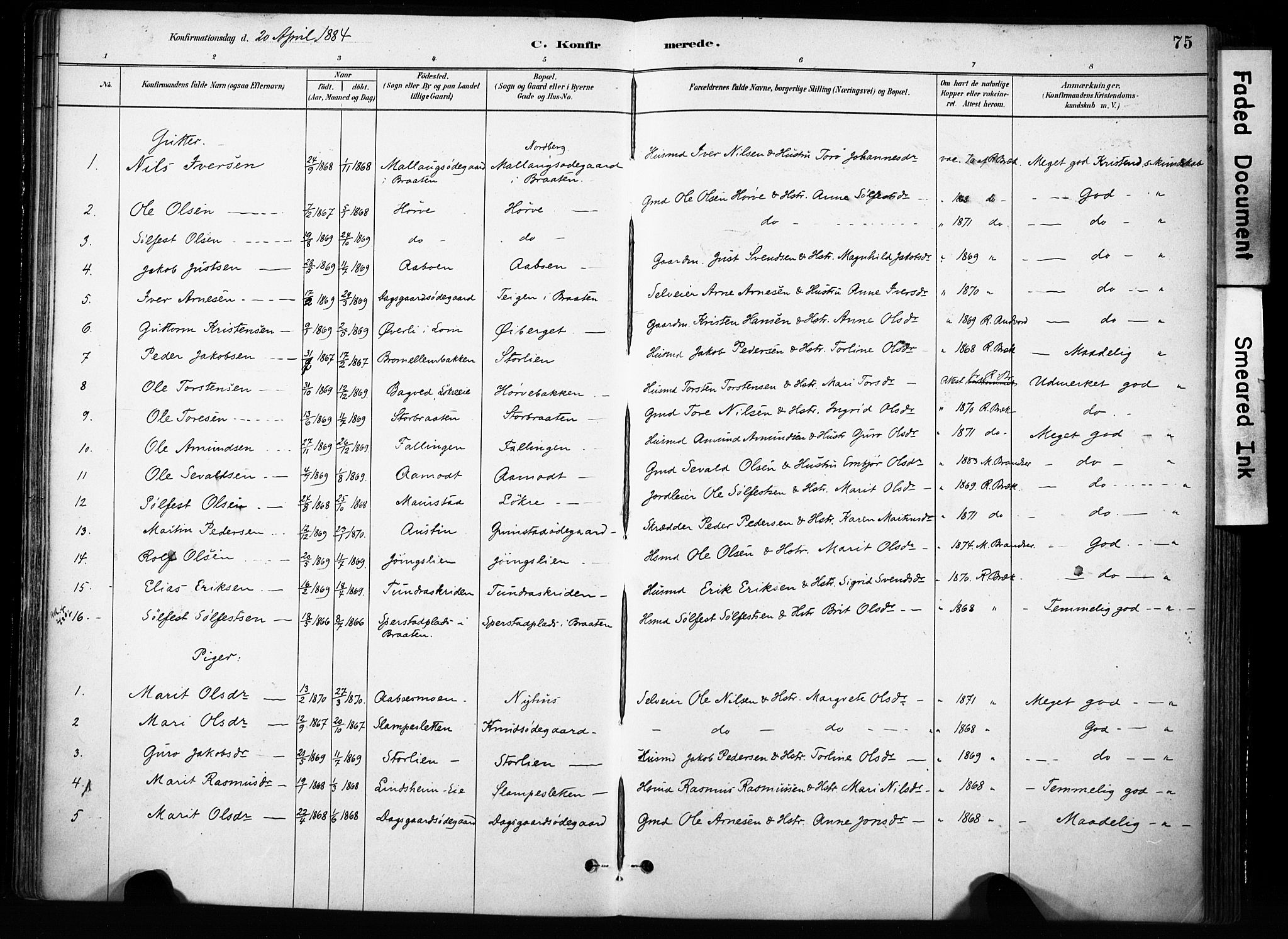 Skjåk prestekontor, SAH/PREST-072/H/Ha/Haa/L0004: Parish register (official) no. 4, 1880-1904, p. 75
