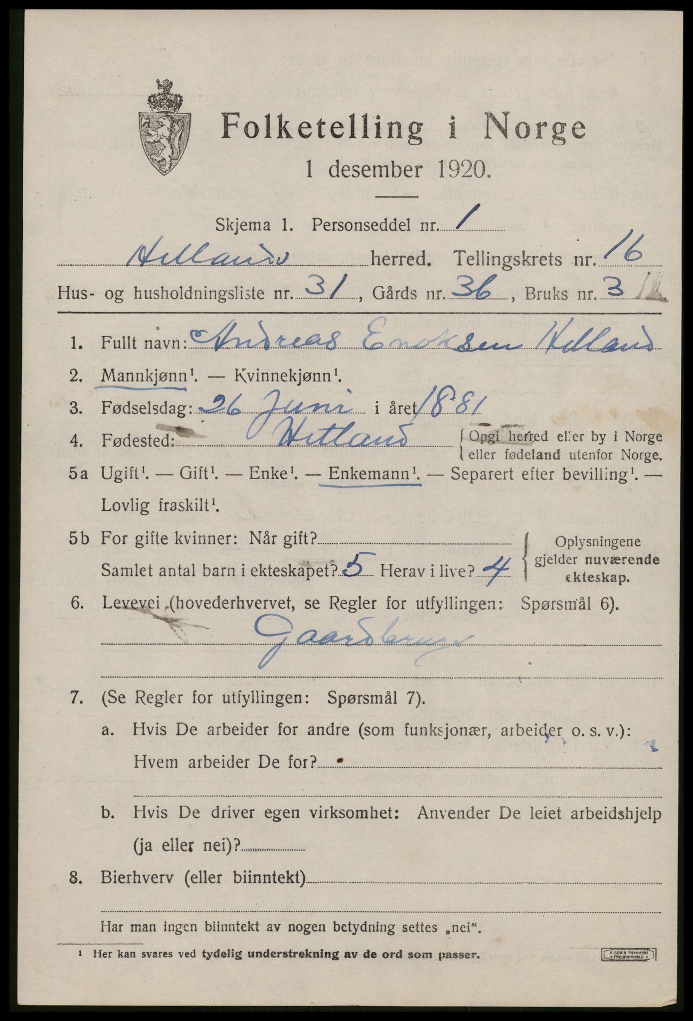 SAST, 1920 census for Hetland, 1920, p. 23463