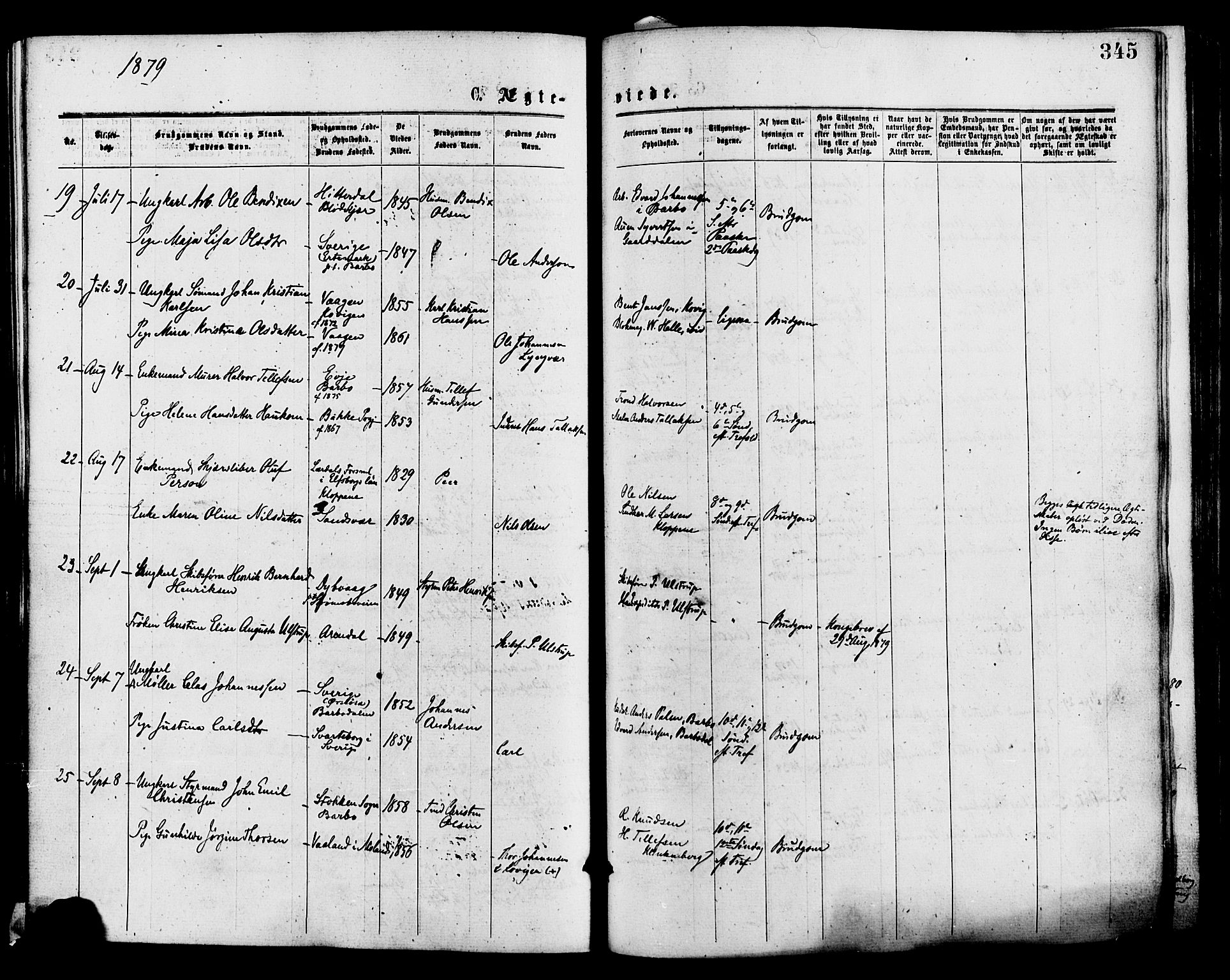 Barbu sokneprestkontor, AV/SAK-1111-0003/F/Fa/L0001: Parish register (official) no. A 1 /1, 1878-1883, p. 345
