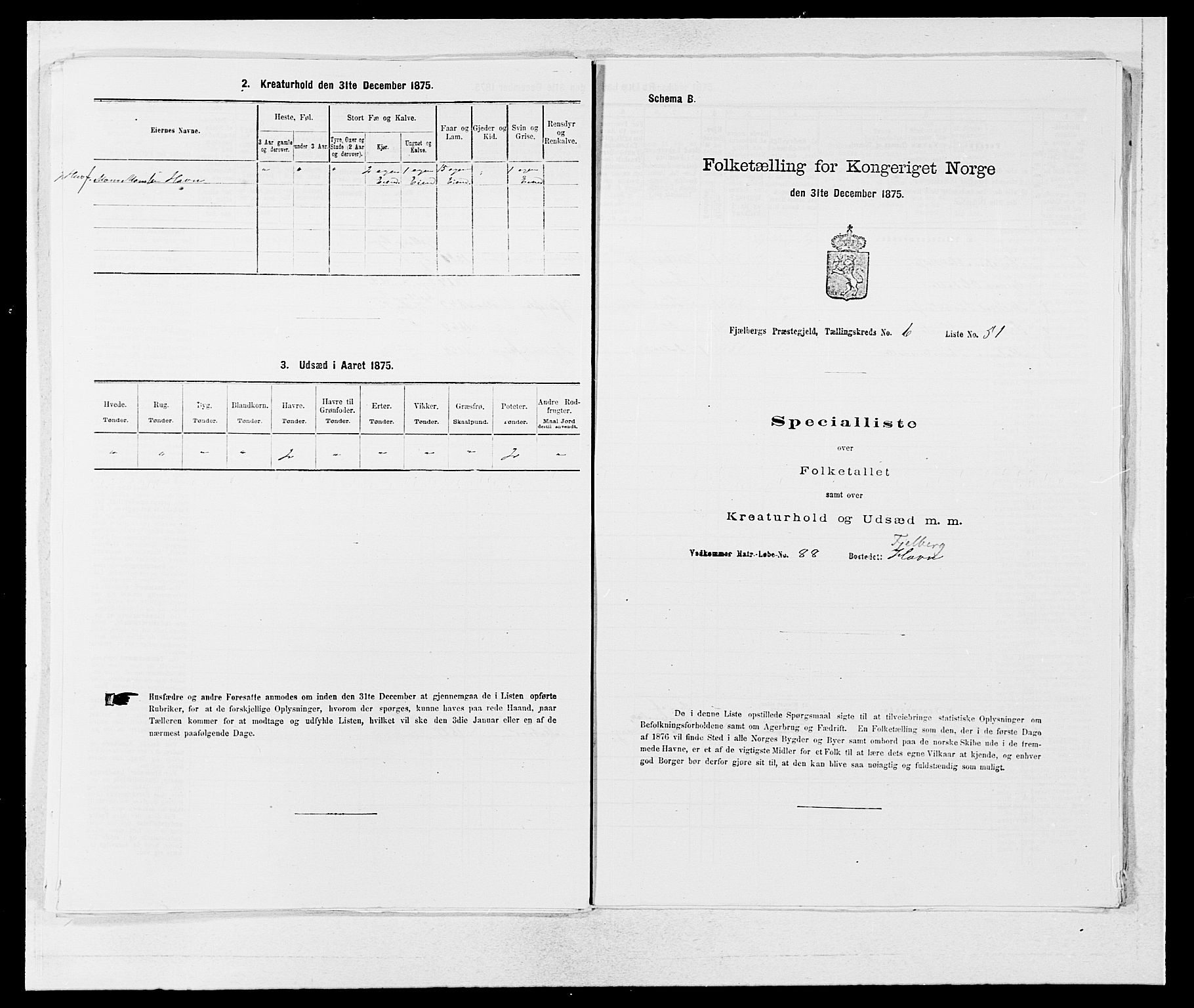 SAB, 1875 census for 1213P Fjelberg, 1875, p. 697