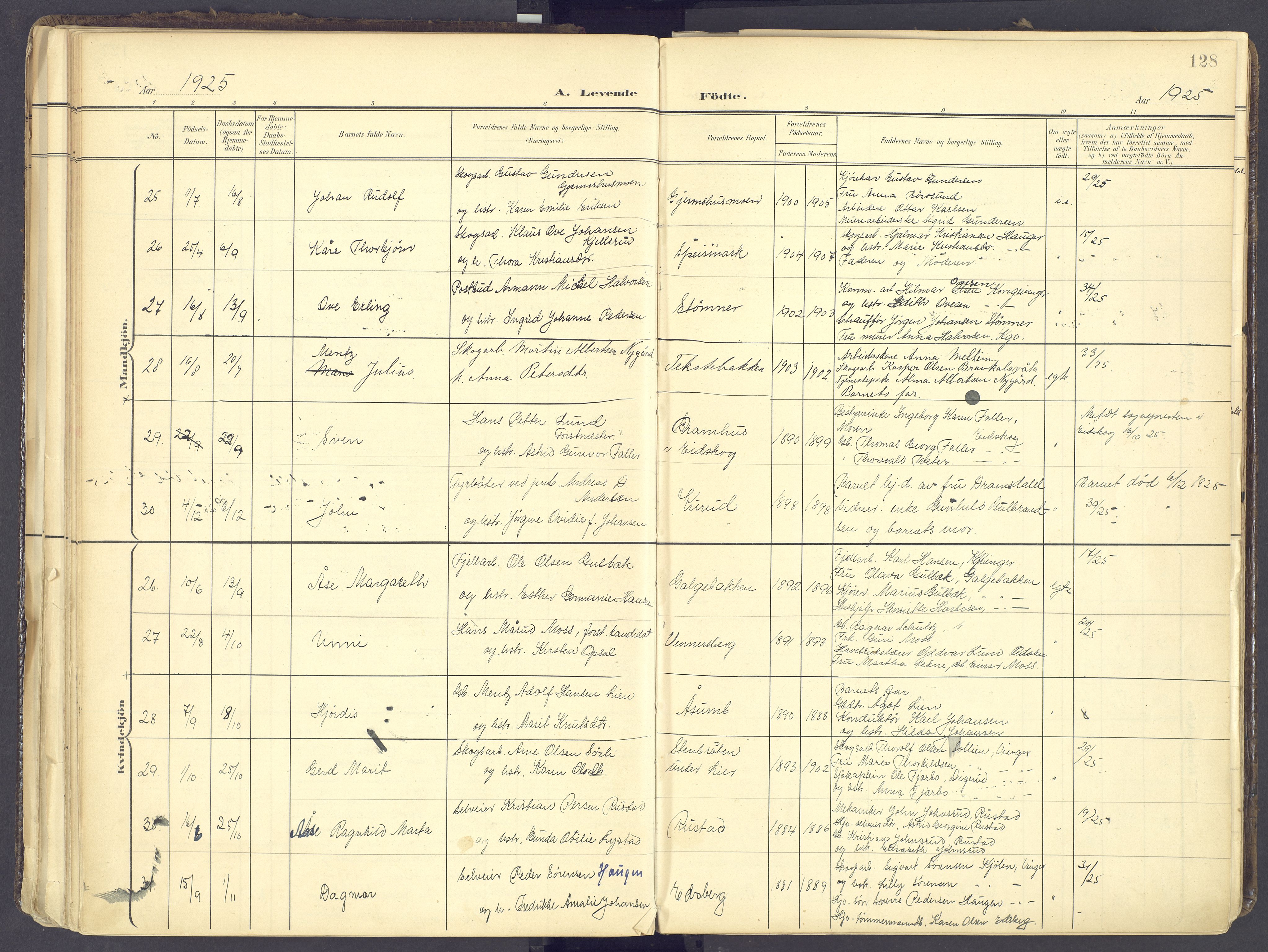 Vinger prestekontor, AV/SAH-PREST-024/H/Ha/Haa/L0017: Parish register (official) no. 17, 1901-1927, p. 128