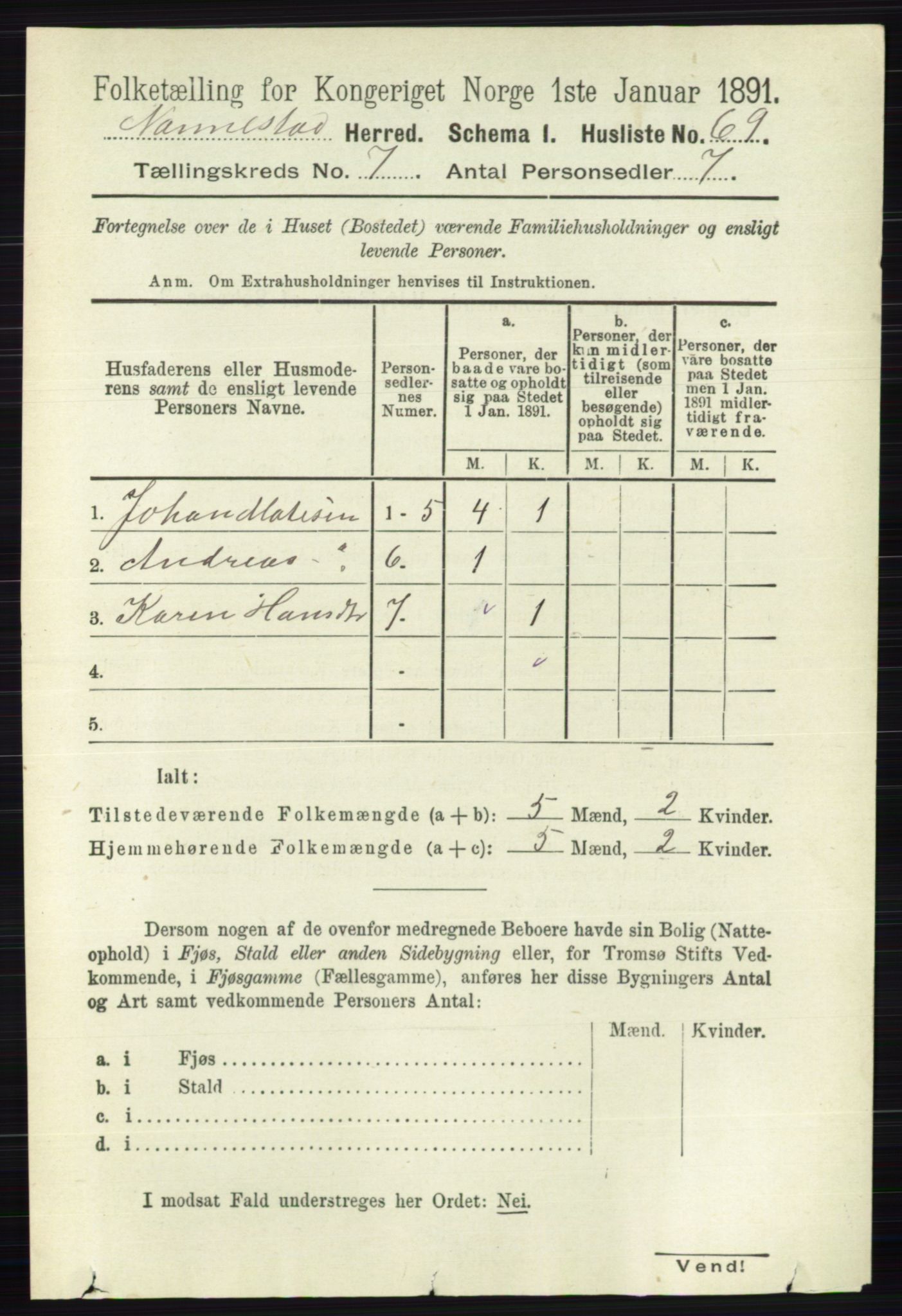 RA, 1891 census for 0238 Nannestad, 1891, p. 3709