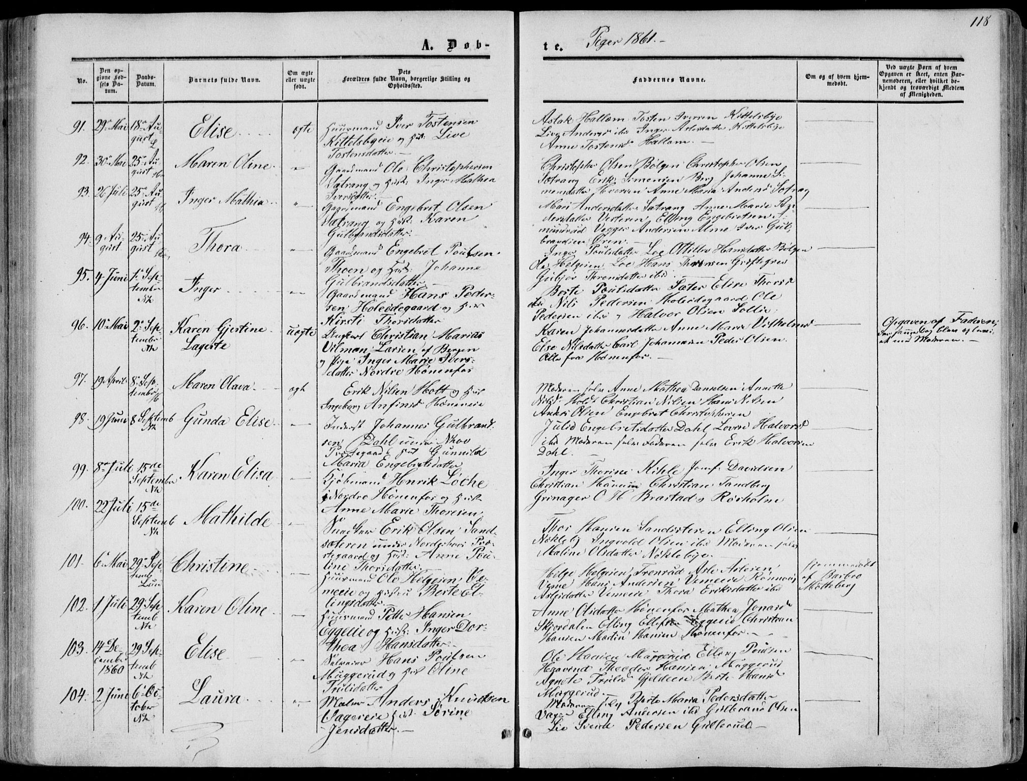 Norderhov kirkebøker, SAKO/A-237/F/Fa/L0012: Parish register (official) no. 12, 1856-1865, p. 118