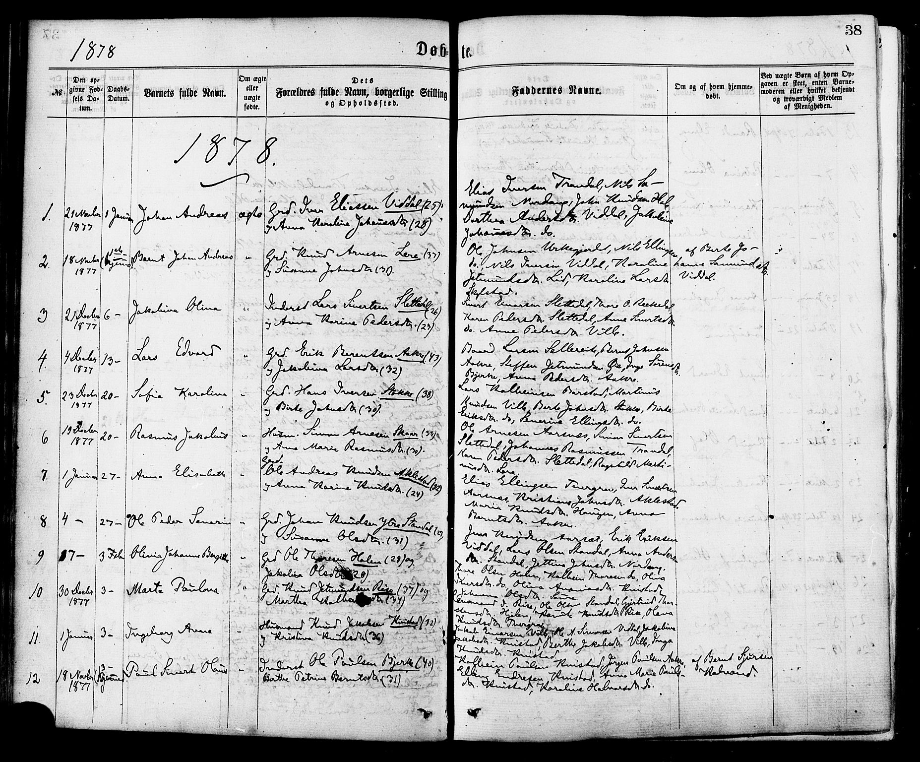 Ministerialprotokoller, klokkerbøker og fødselsregistre - Møre og Romsdal, SAT/A-1454/515/L0210: Parish register (official) no. 515A06, 1868-1885, p. 38