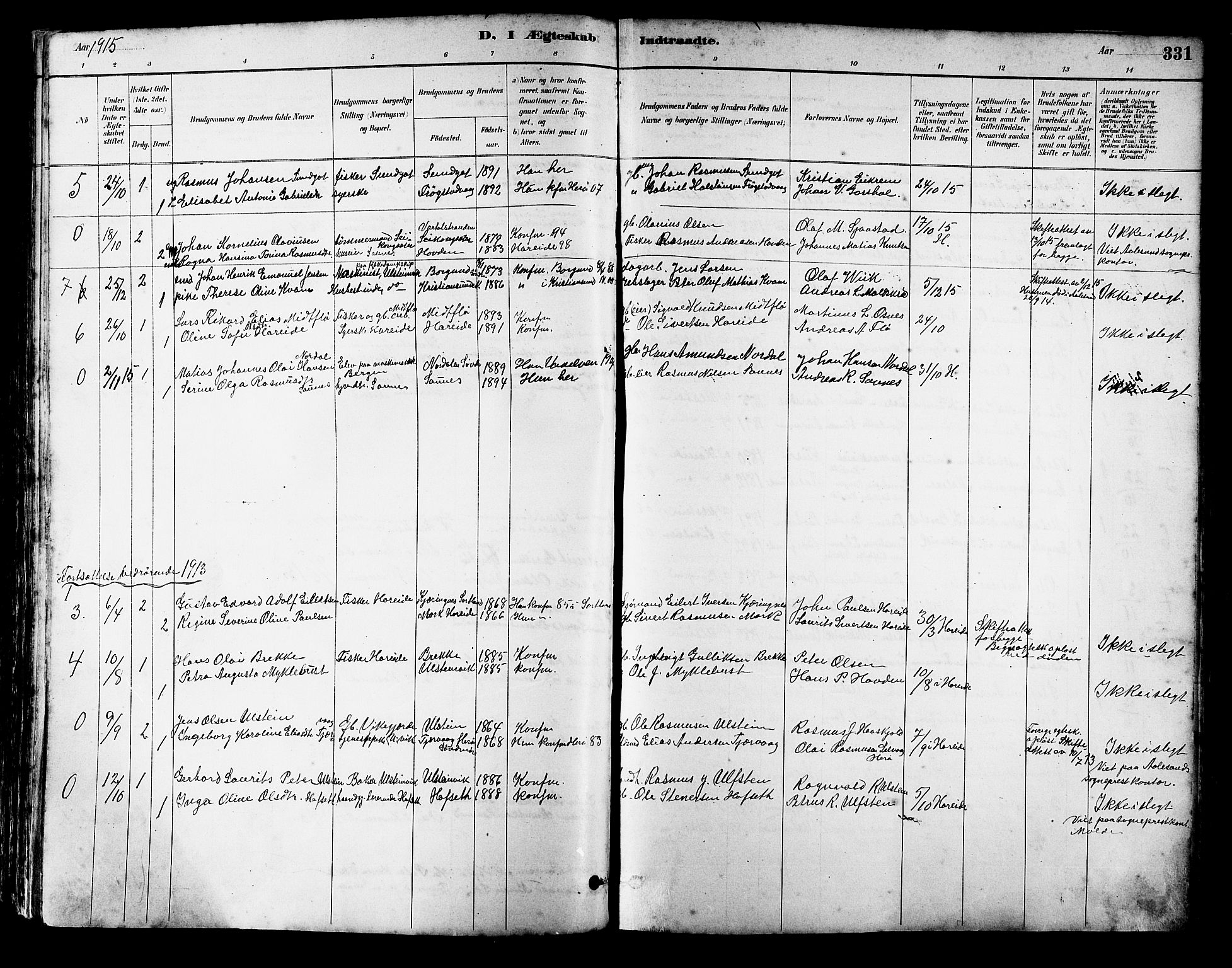 Ministerialprotokoller, klokkerbøker og fødselsregistre - Møre og Romsdal, SAT/A-1454/509/L0112: Parish register (copy) no. 509C02, 1883-1922, p. 331
