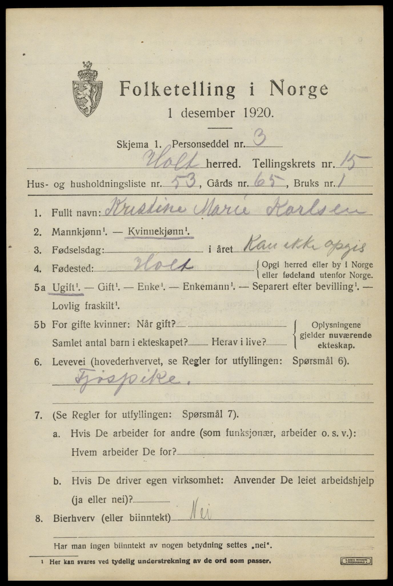 SAK, 1920 census for Holt, 1920, p. 8932