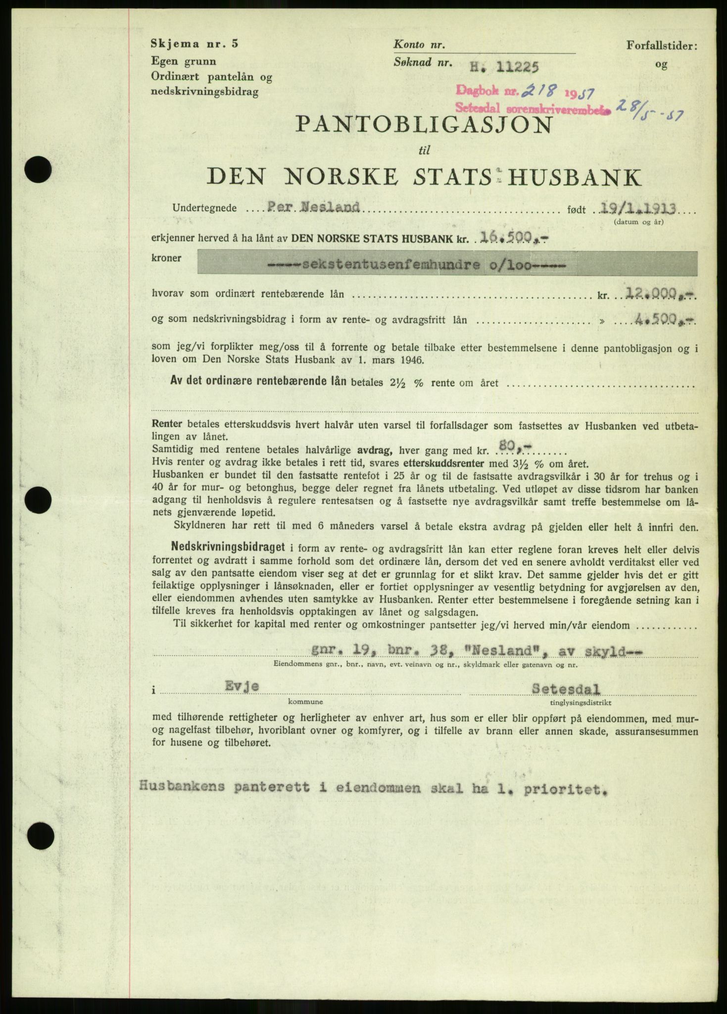 Setesdal sorenskriveri, SAK/1221-0011/G/Gb/L0050: Mortgage book no. B 38, 1949-1952, Diary no: : 218/1951