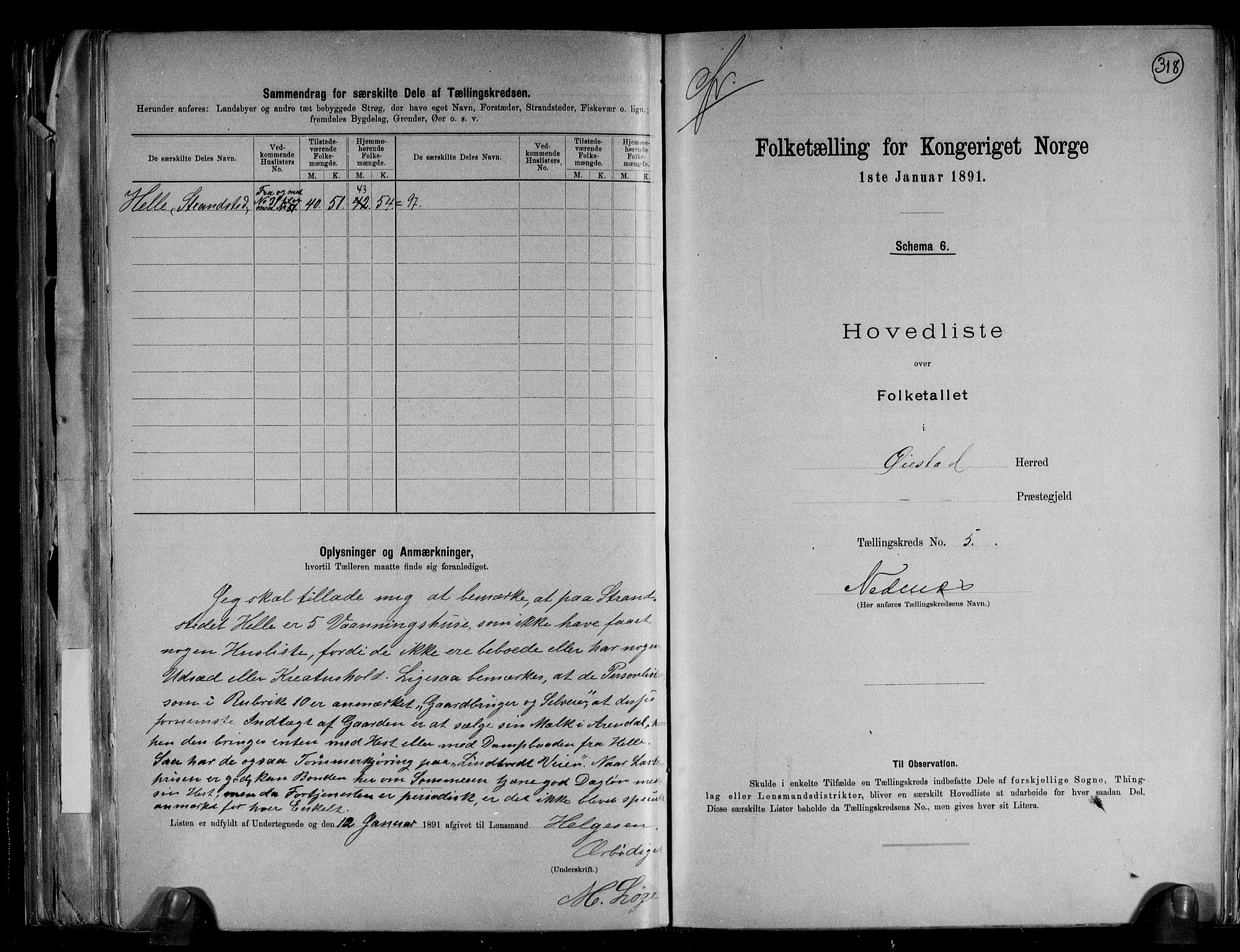 RA, 1891 census for 0920 Øyestad, 1891, p. 12