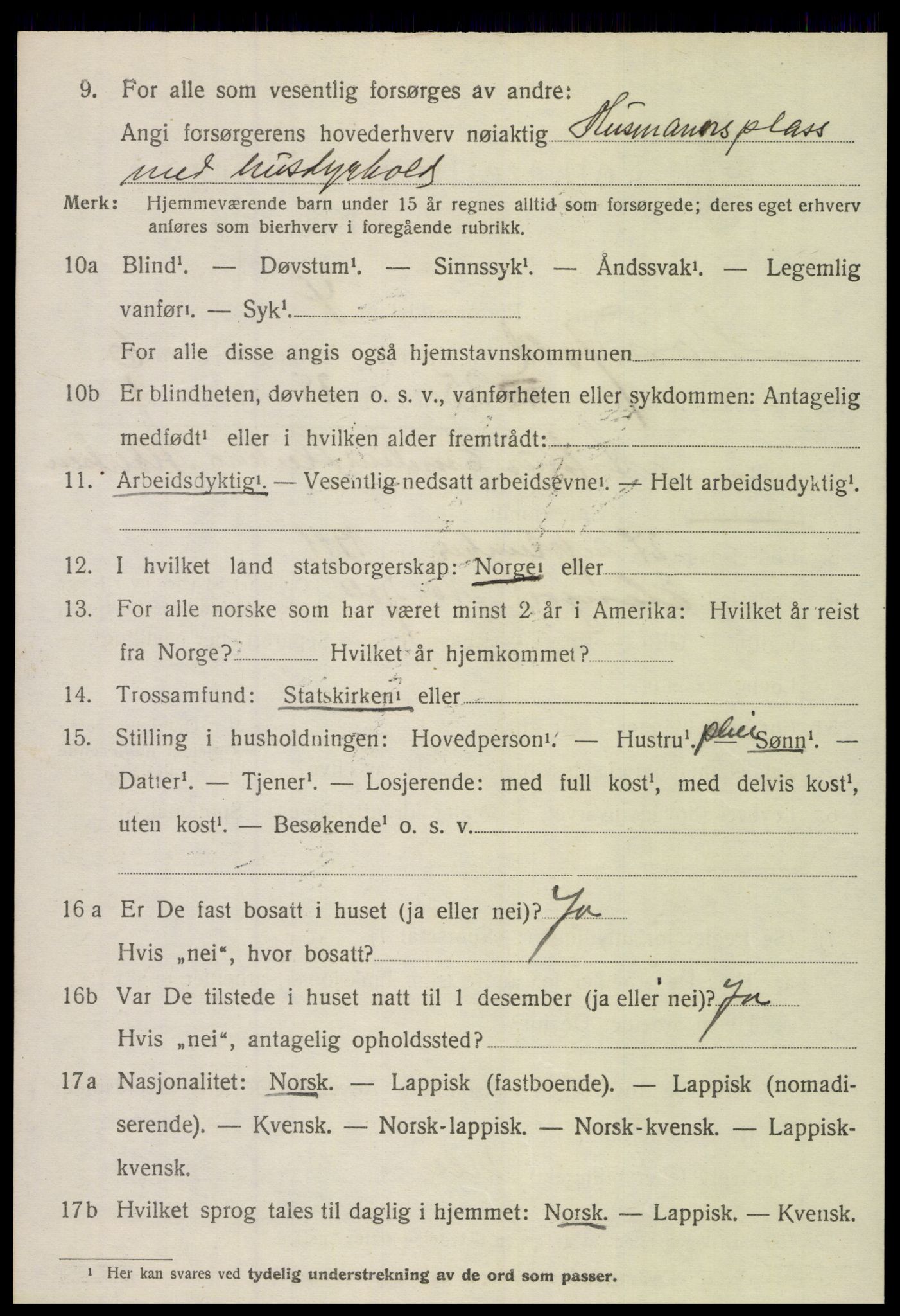 SAT, 1920 census for Nordfold, 1920, p. 2988