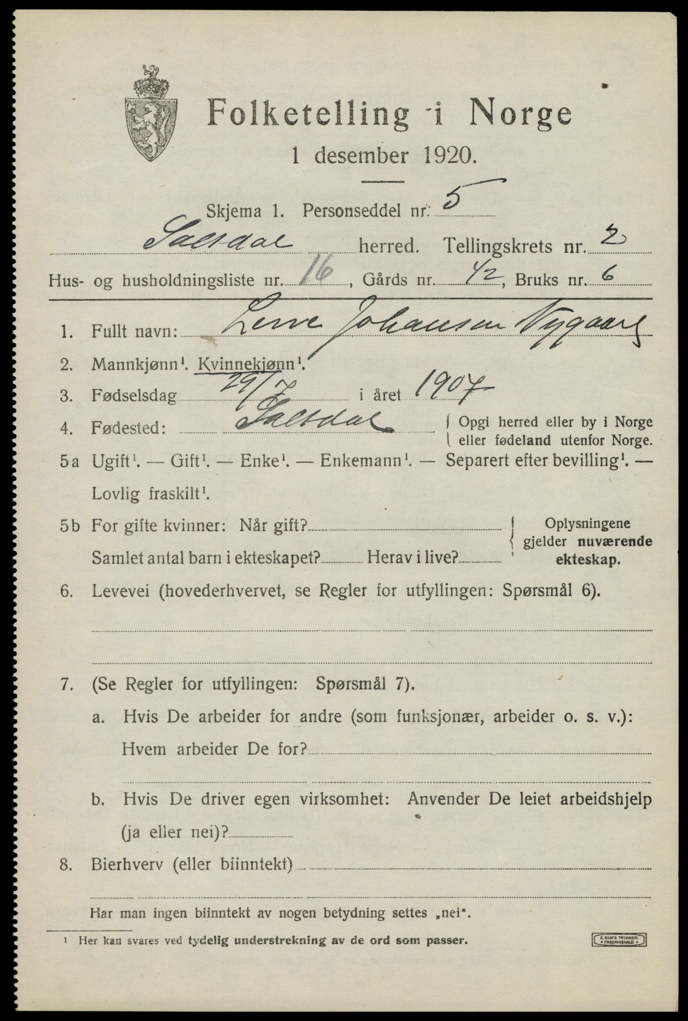 SAT, 1920 census for Saltdal, 1920, p. 3093
