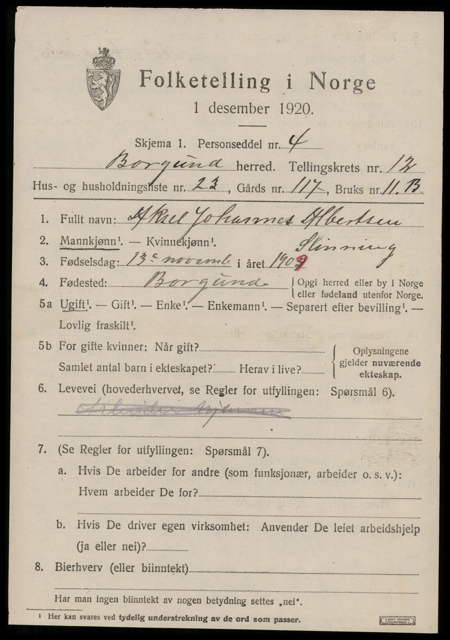 SAT, 1920 census for Borgund, 1920, p. 10766