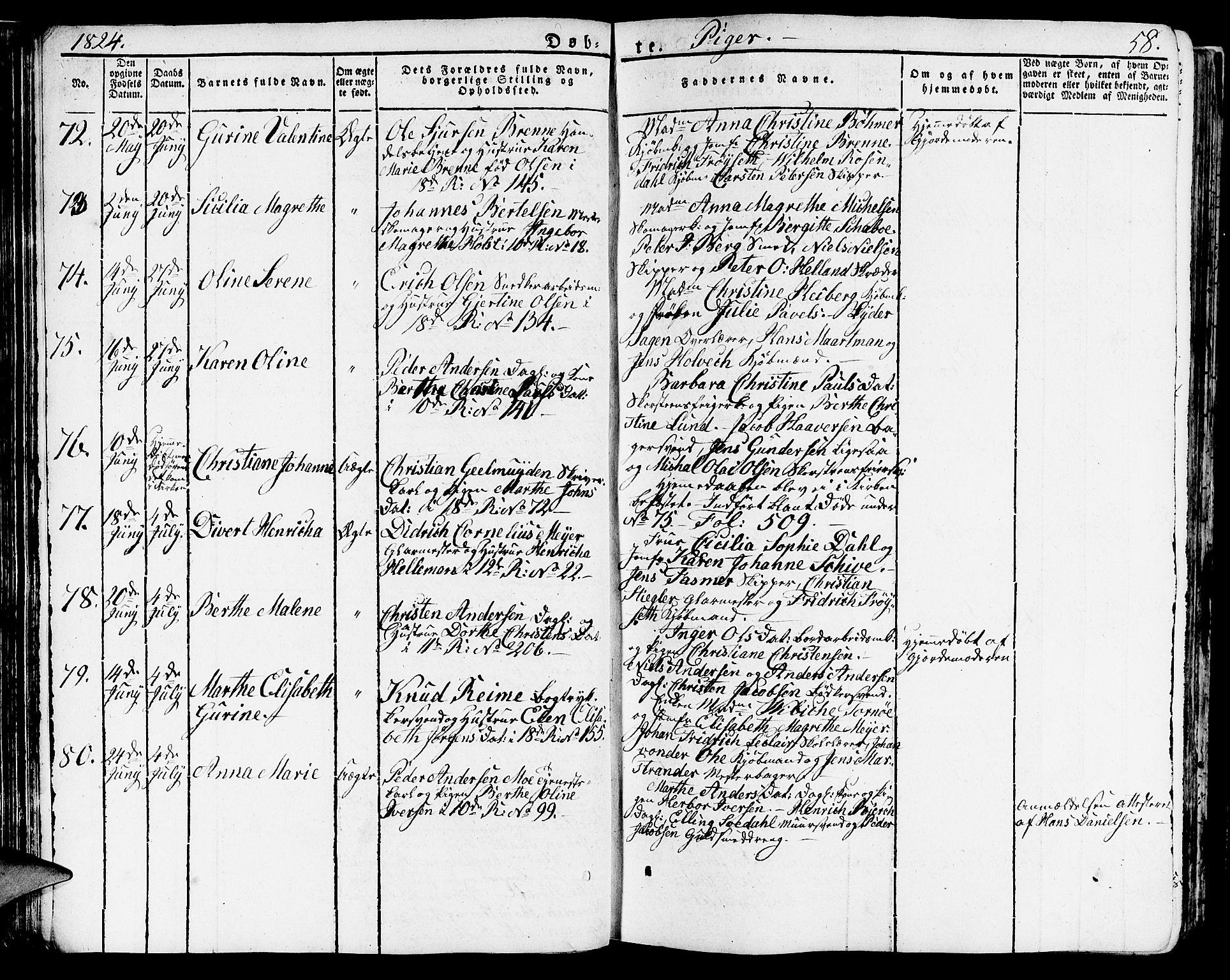 Domkirken sokneprestembete, SAB/A-74801/H/Haa/L0012: Parish register (official) no. A 12, 1821-1840, p. 58