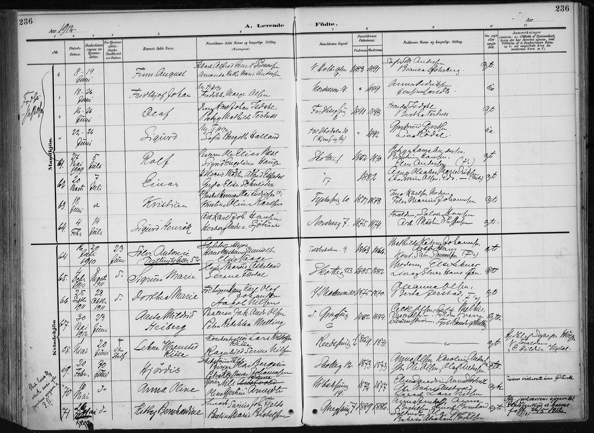 Nykirken Sokneprestembete, SAB/A-77101/H/Haa/L0019: Parish register (official) no. B 7, 1904-1916, p. 236
